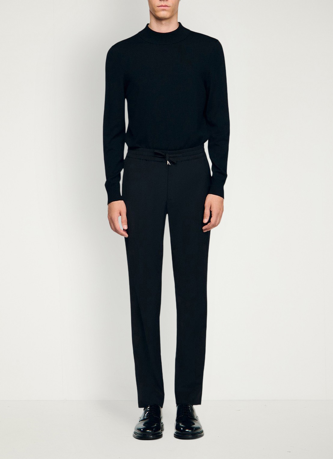 Sandro Slim fit pantalon in wolblend met elastische band - detail 3 black / zwart