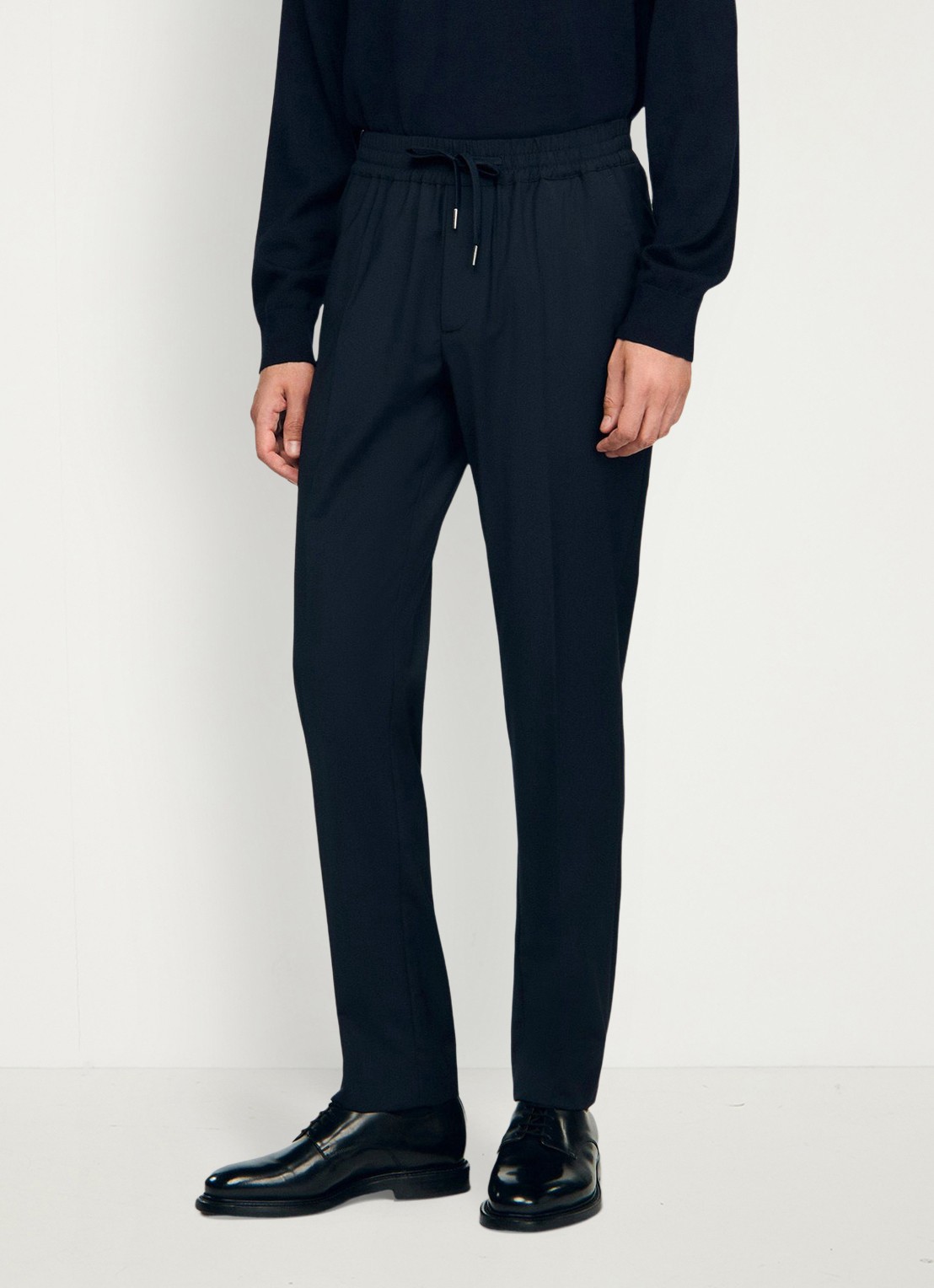 Sandro Slim fit pantalon in wolblend met elastische band - detail 2 navy blue / blauw
