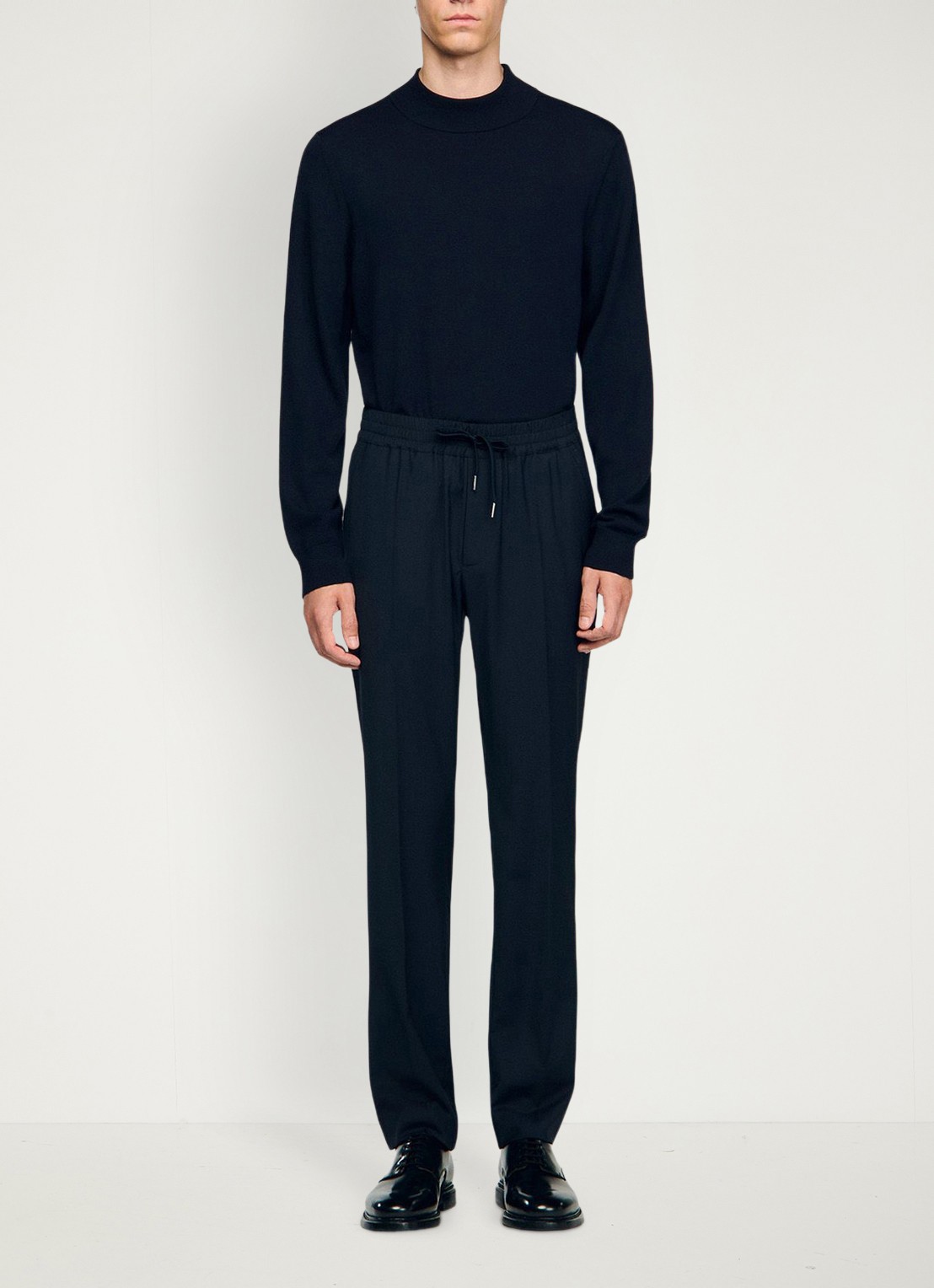 Sandro Slim fit pantalon in wolblend met elastische band - detail 3 navy blue / blauw