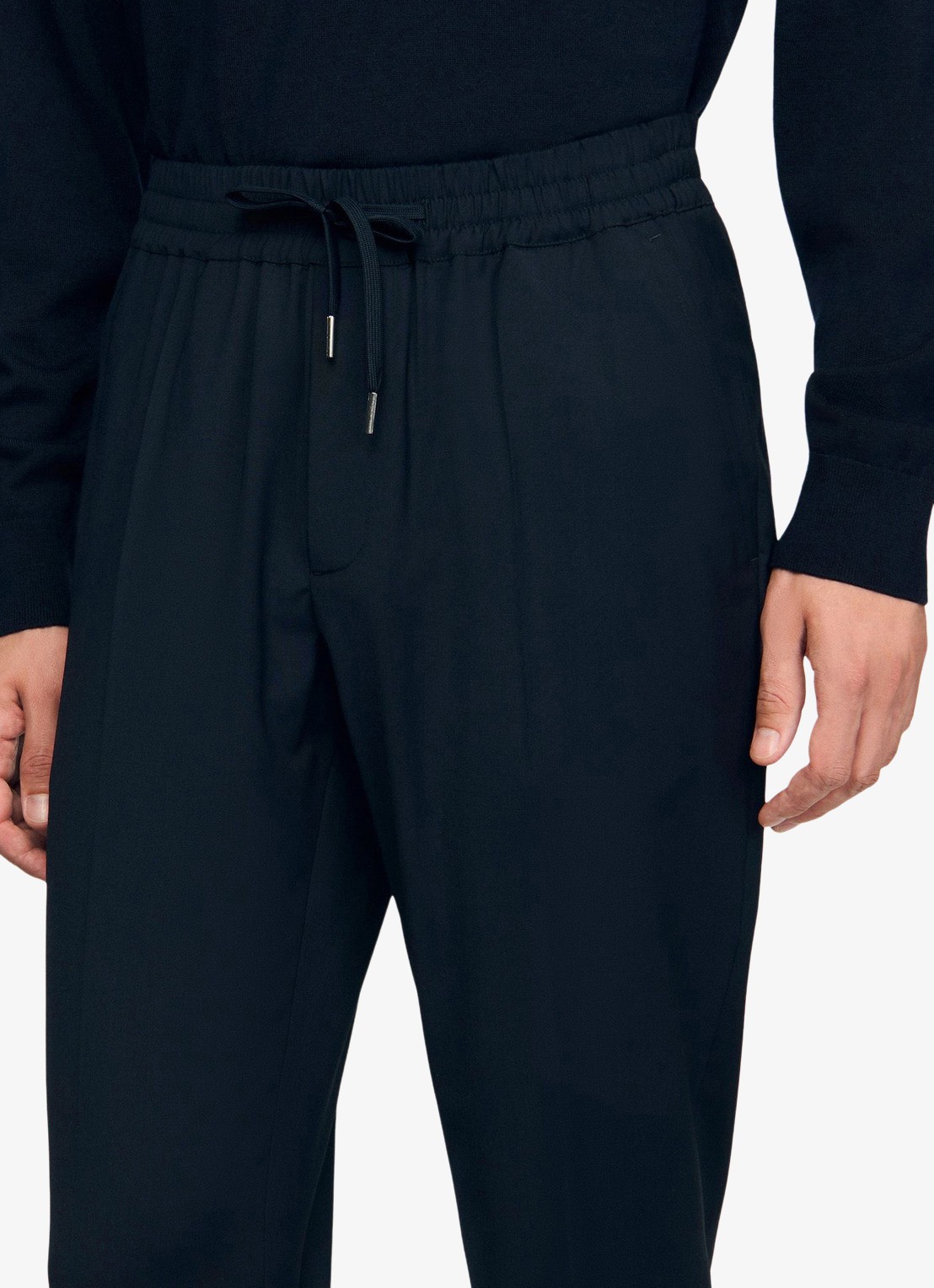 Sandro Slim fit pantalon in wolblend met elastische band - detail 4 navy blue / blauw