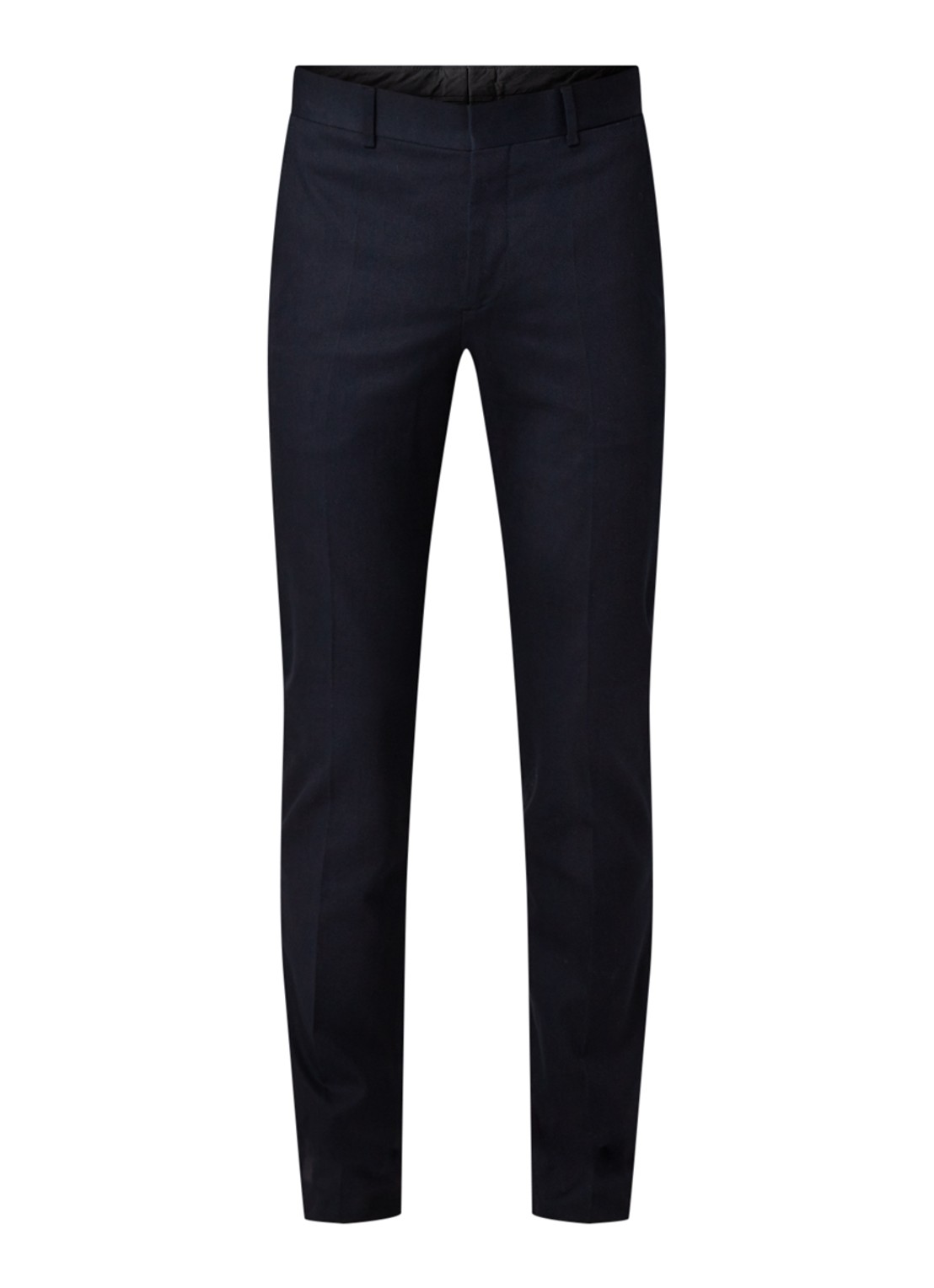 Sandro Slim fit pantalon van katoen met persplooi - voorkant 4 donkerblauw