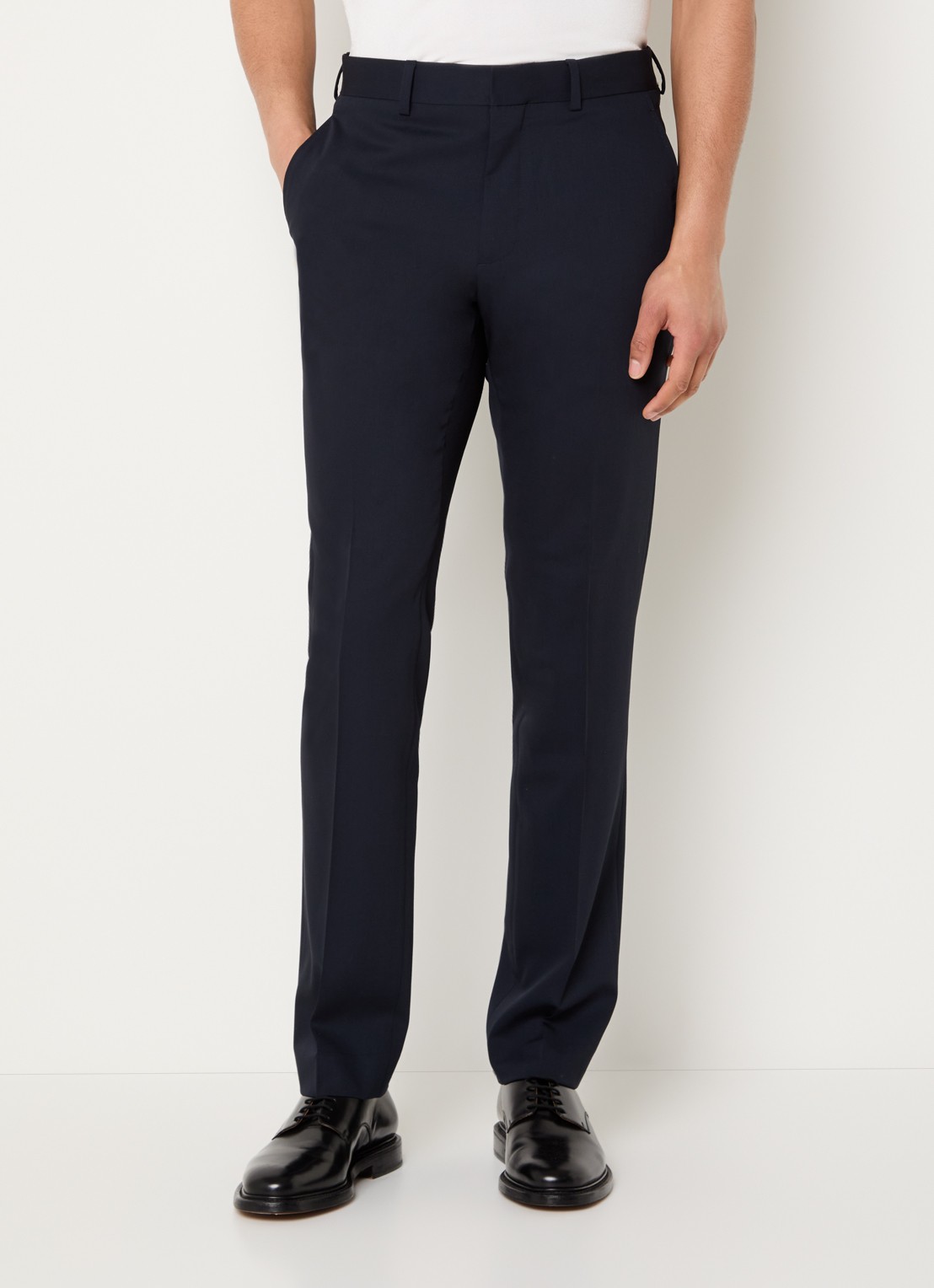 Sandro Slim fit pantalon van scheerwol met steekzakken - detail 2 donkerblauw