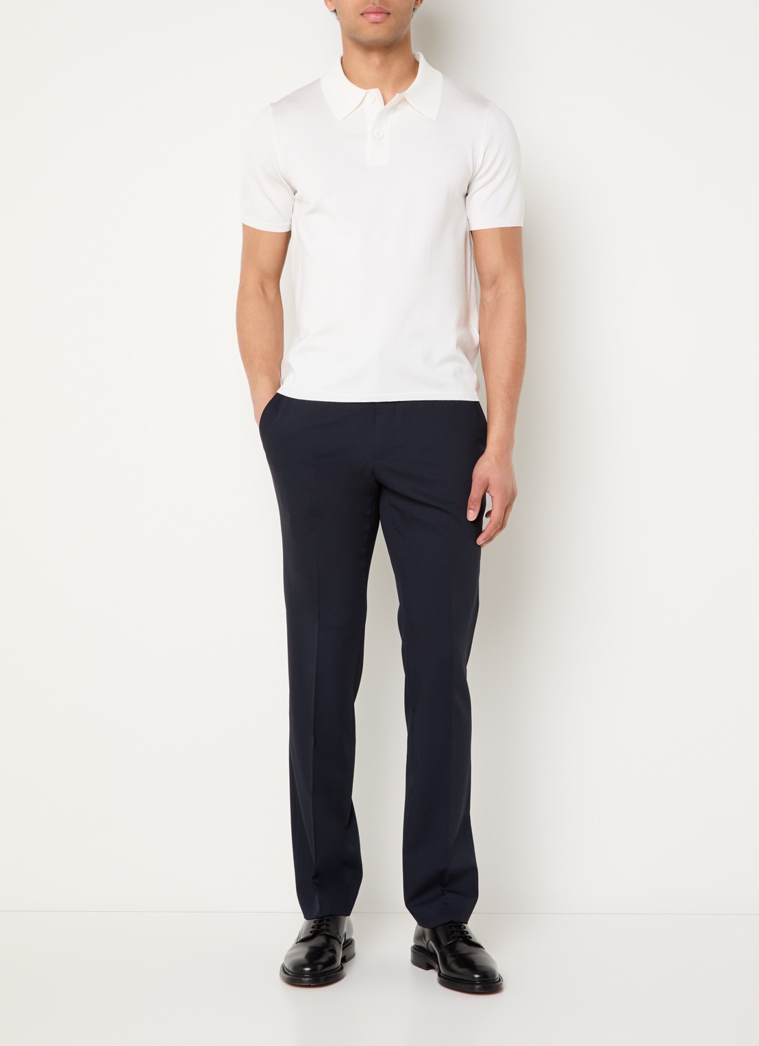 Sandro Slim fit pantalon van scheerwol met steekzakken - voorkant 5 donkerblauw