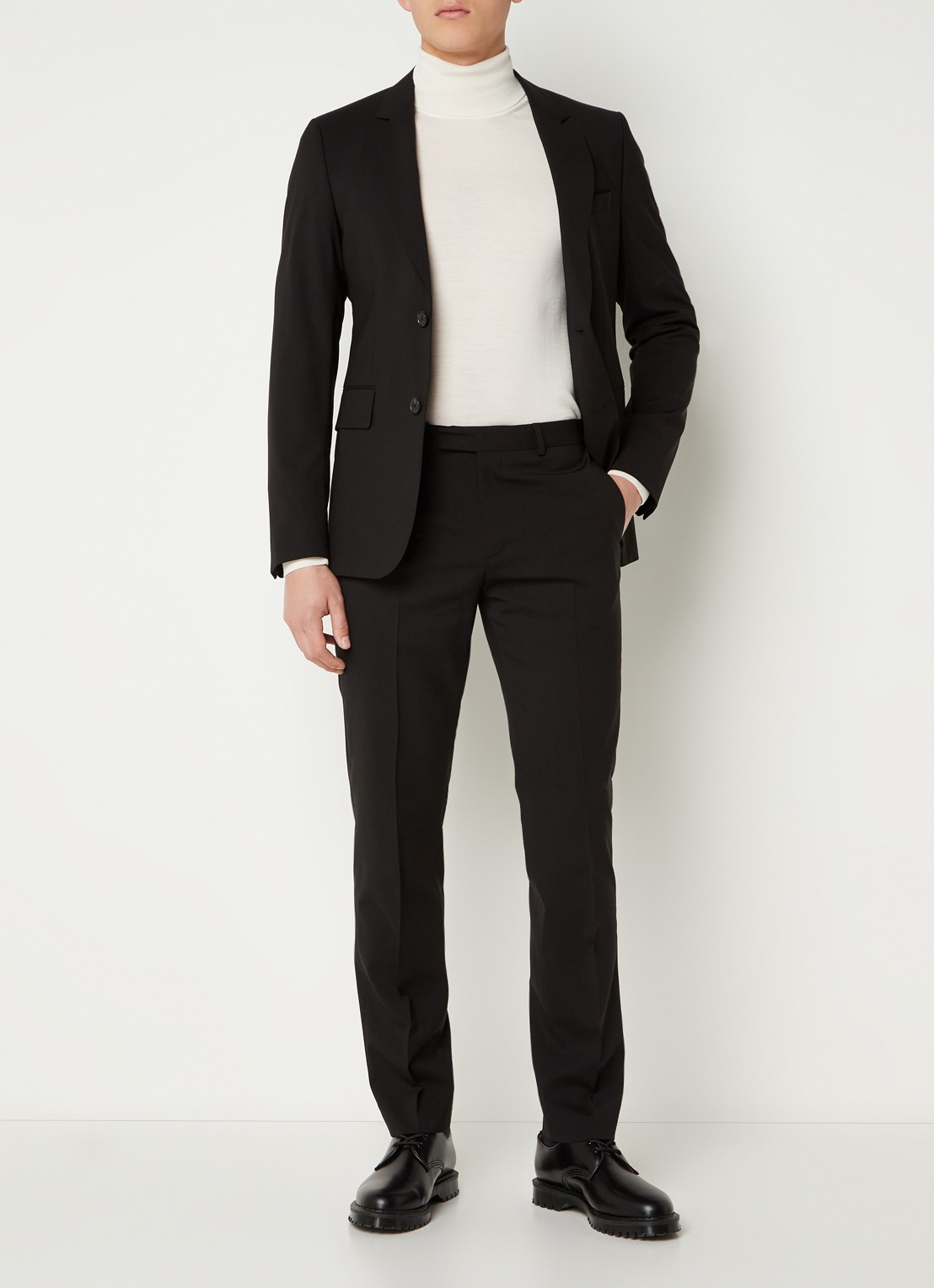Sandro Slim fit pantalon van wol met steekzakken - voorkant 3 zwart