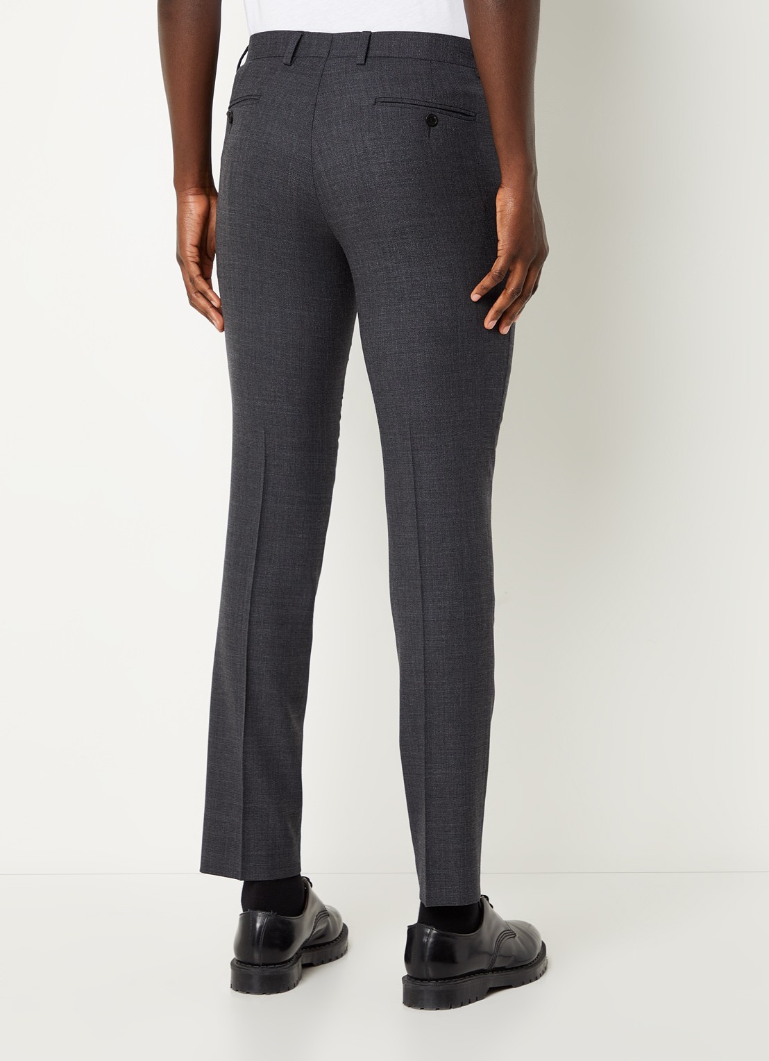 Sandro Slim fit pantalon van wol met stretch - achterkant 3 donkergrijs