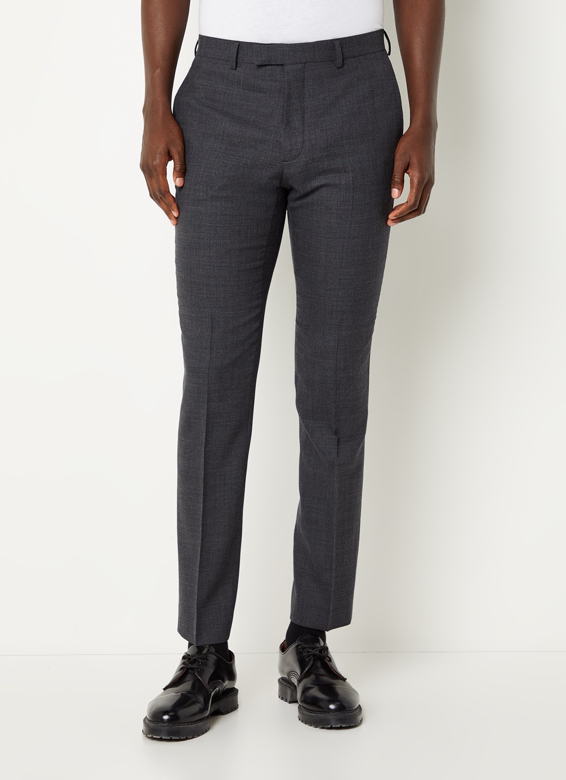 Sandro Slim fit pantalon van wol met stretch - detail donkergrijs
