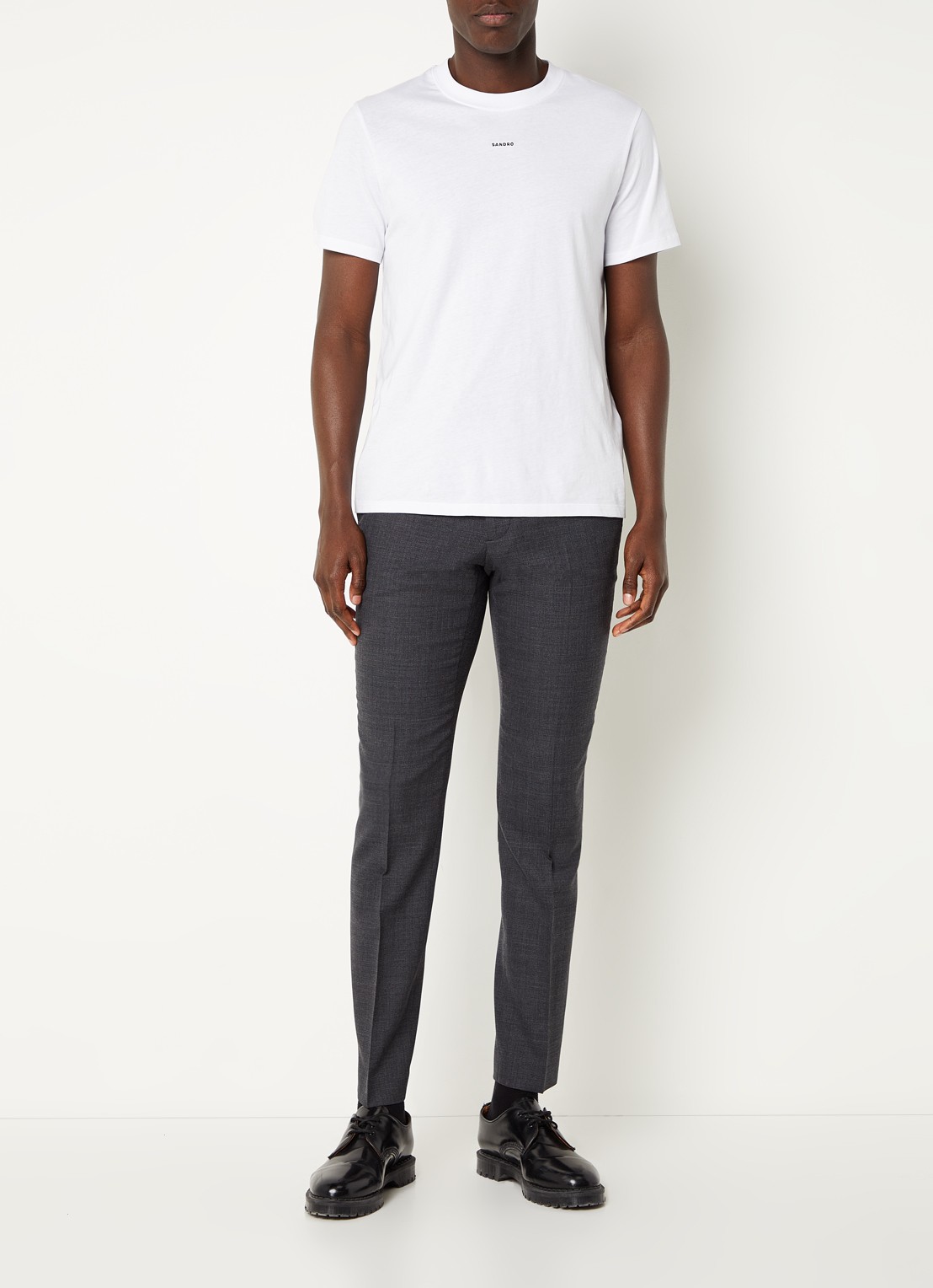 Sandro Slim fit pantalon van wol met stretch - voorkant 5 donkergrijs