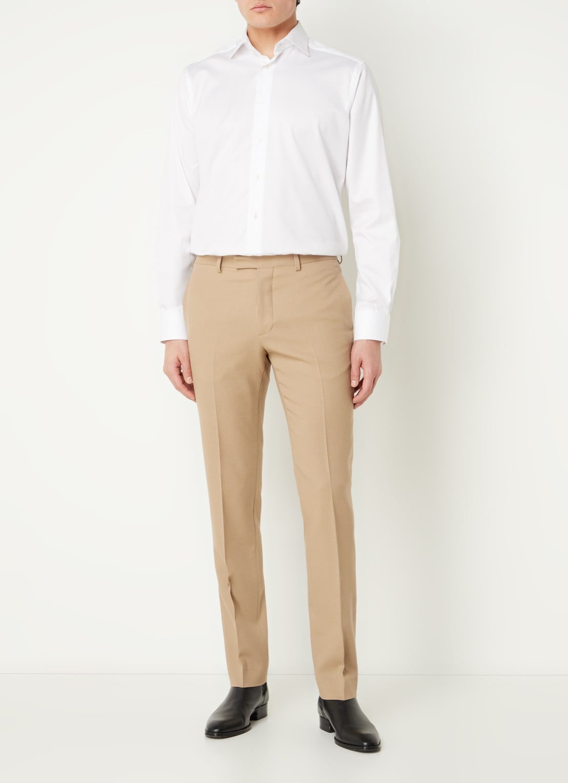 Sandro Slim fit pantalon van wol - voorkant 3 donkerbeige