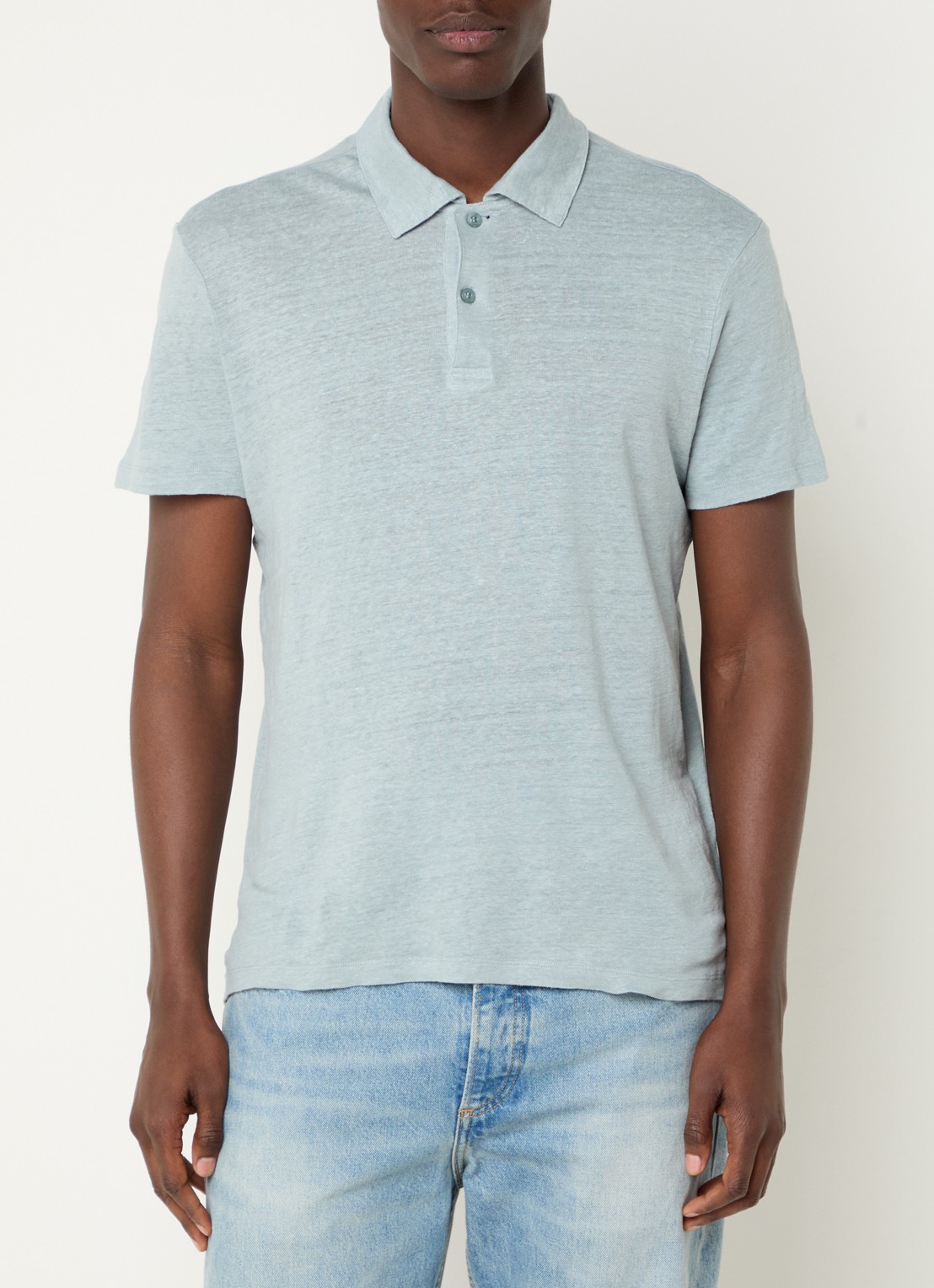 Sandro Slim fit polo van linnen  - detail 4 zeegroen