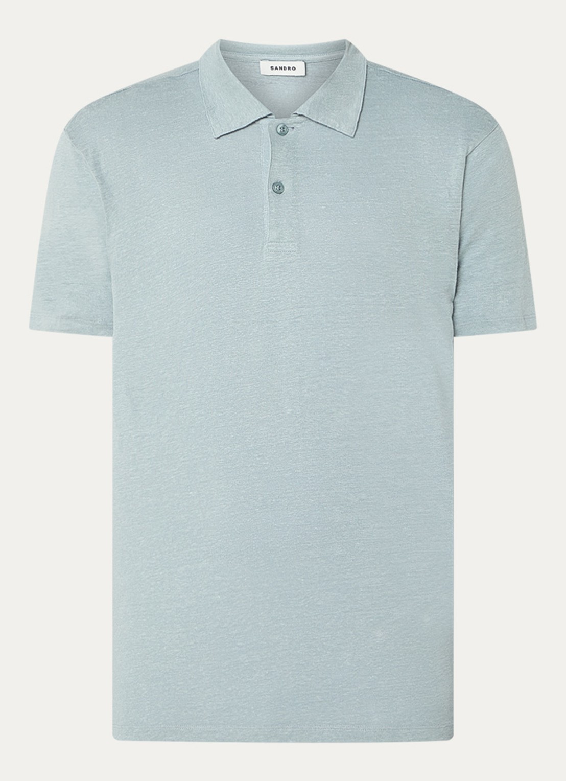 Sandro Slim fit polo van linnen  - voorkant 2 zeegroen