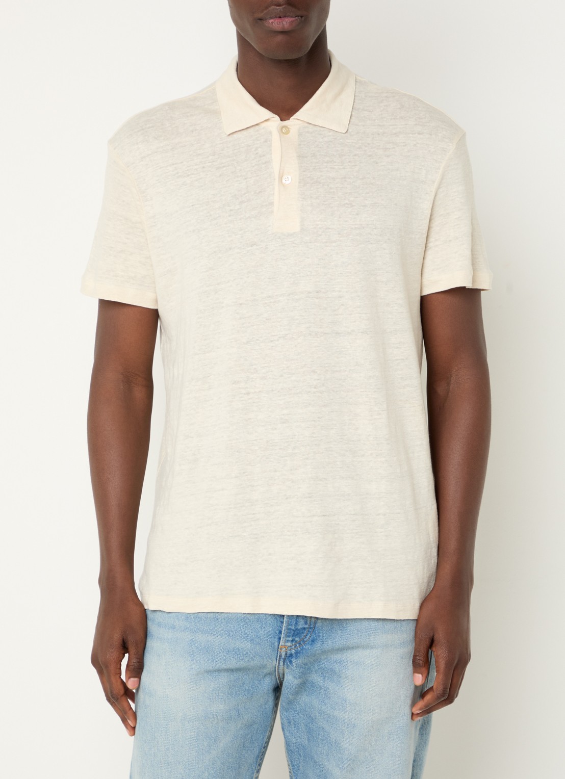 Sandro Slim fit polo van linnen  - detail ivoor