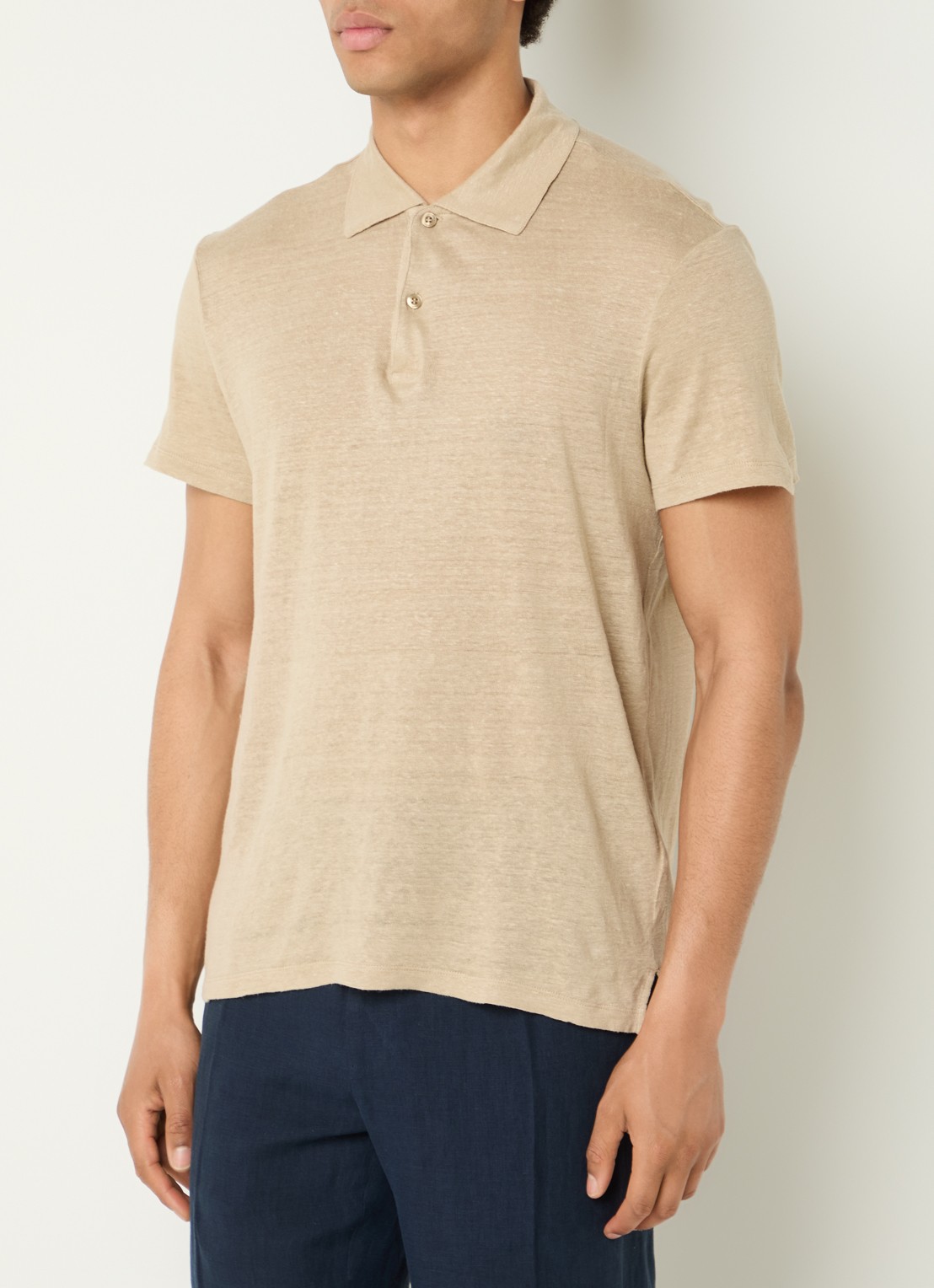 Sandro Slim fit polo van linnen  - detail 2 beige