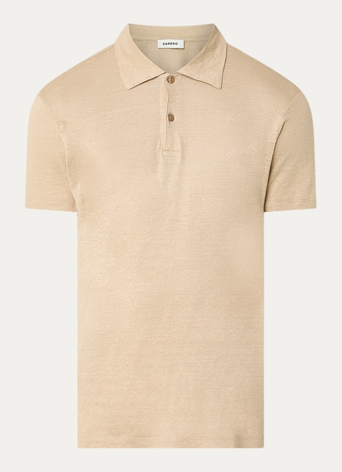 Sandro Slim fit polo van linnen  - voorkant 3 beige