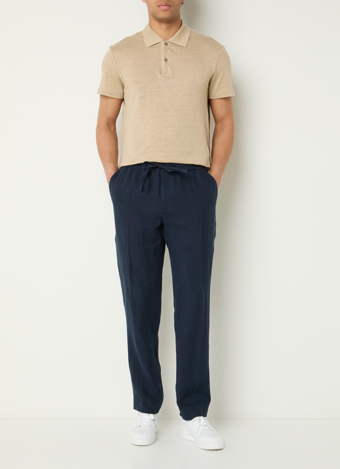 Sandro Slim fit polo van linnen  - voorkant 4 beige