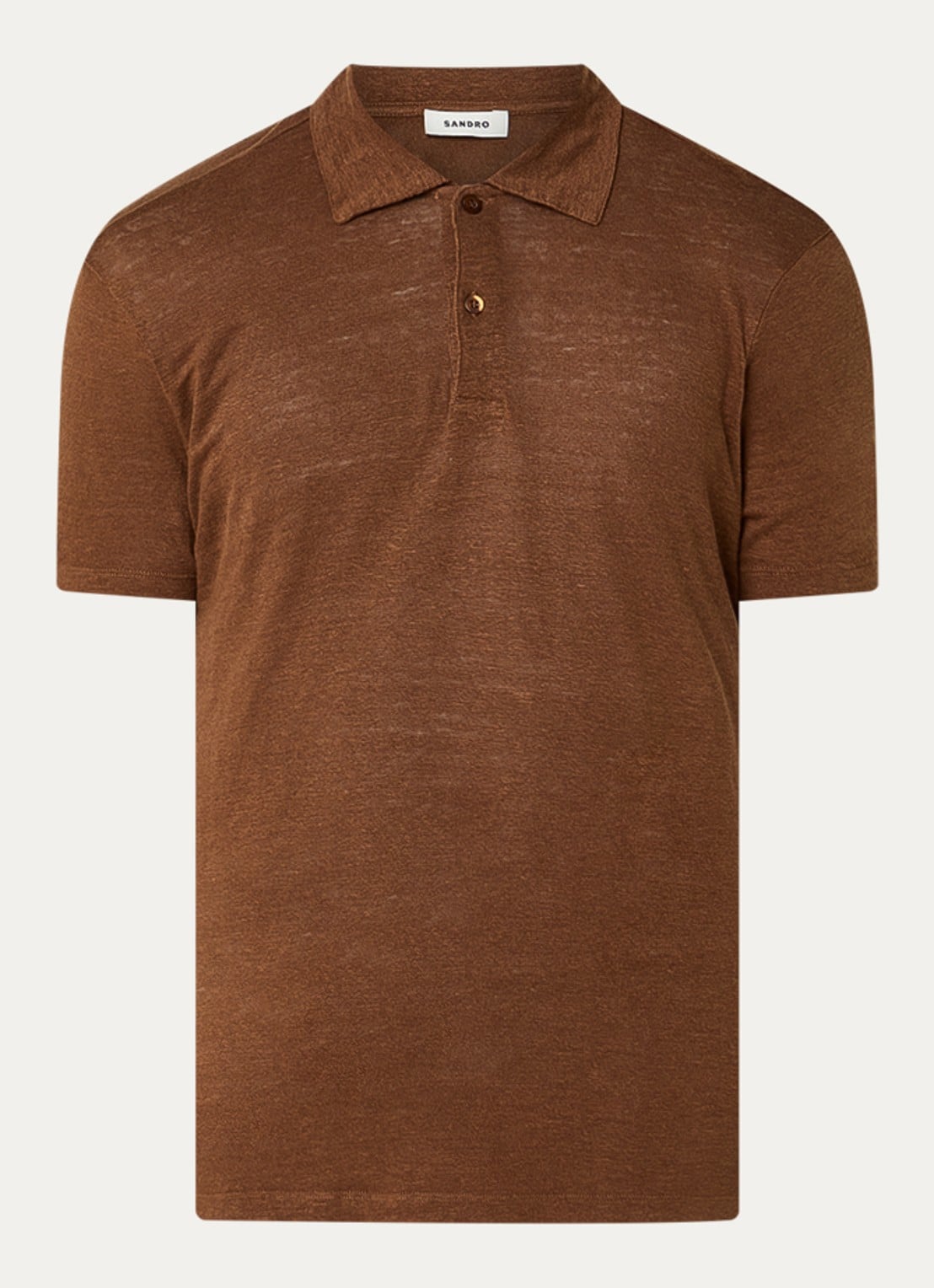 Sandro Slim fit polo van linnen  - voorkant 3 hazelnootbruin