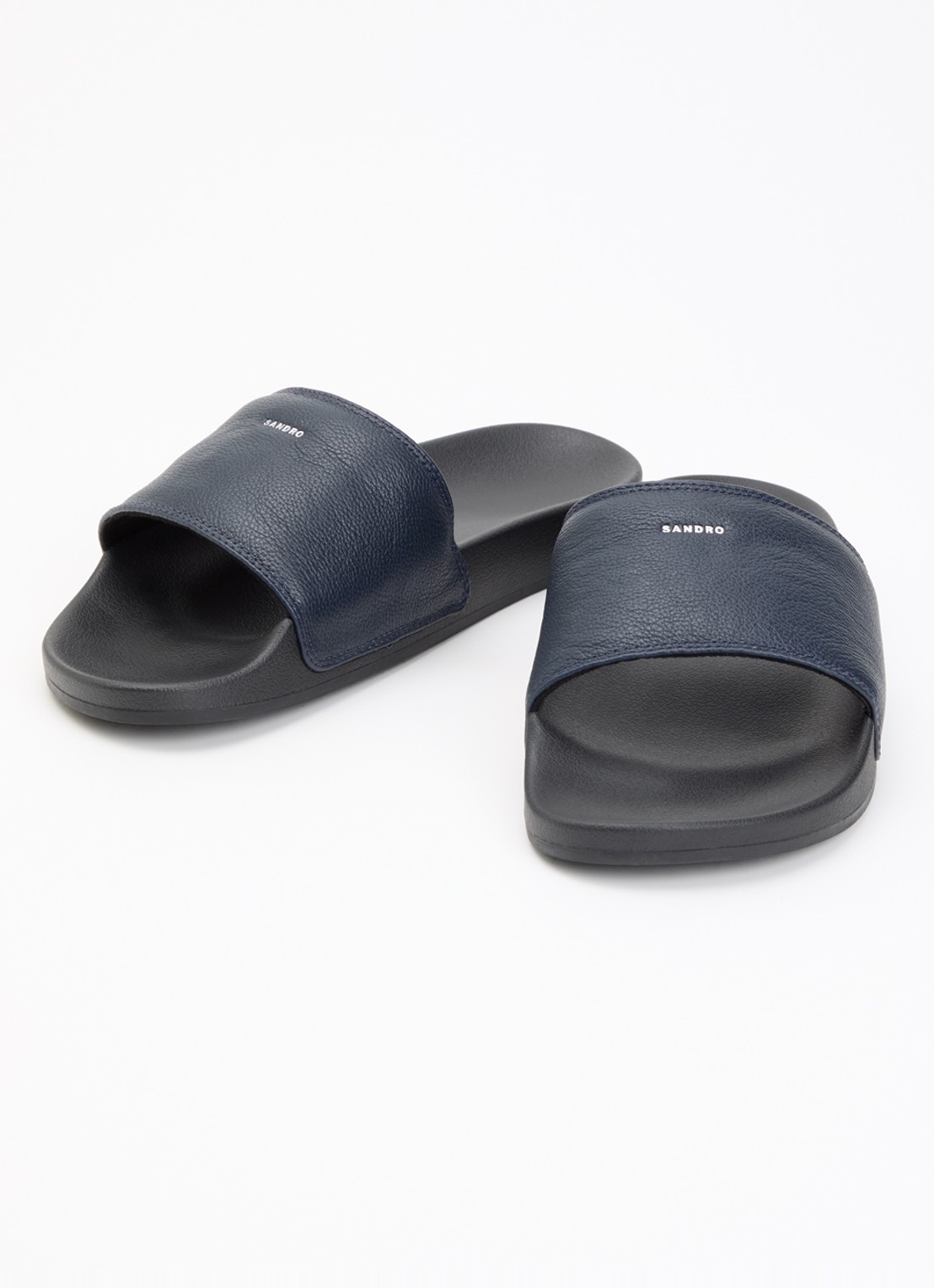 Sandro Slipper van leer met logo - detail donkerblauw
