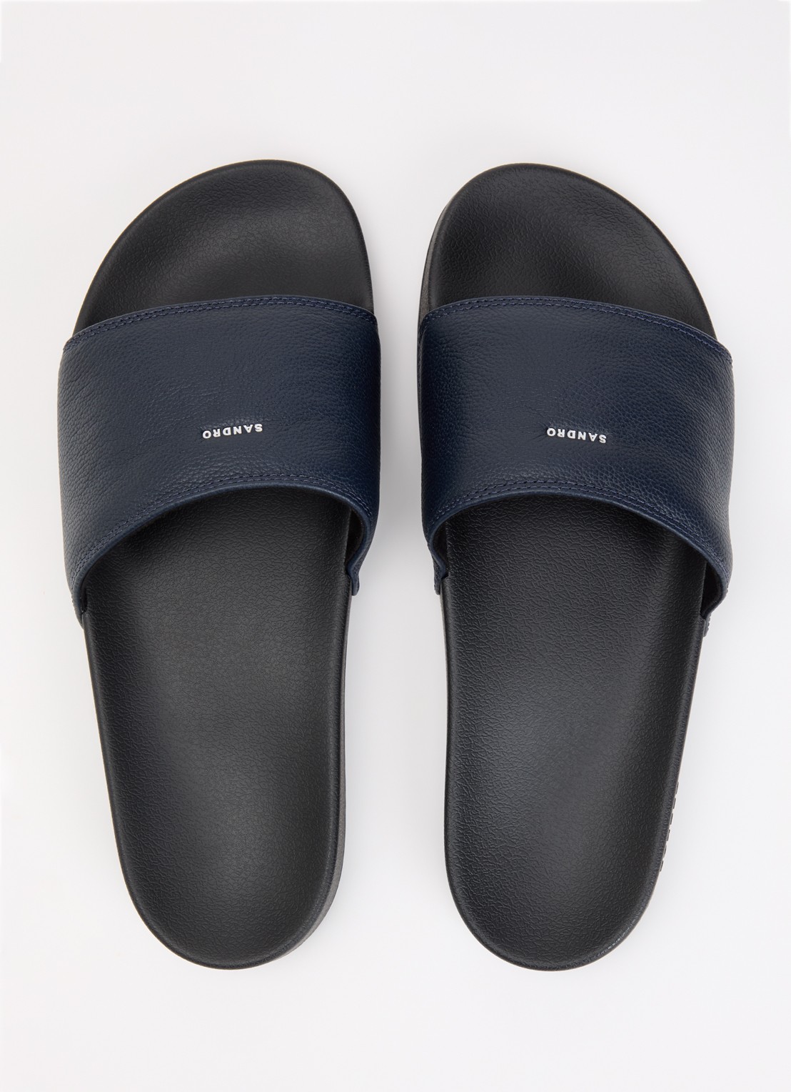 Sandro Slipper van leer met logo - detail 2 donkerblauw