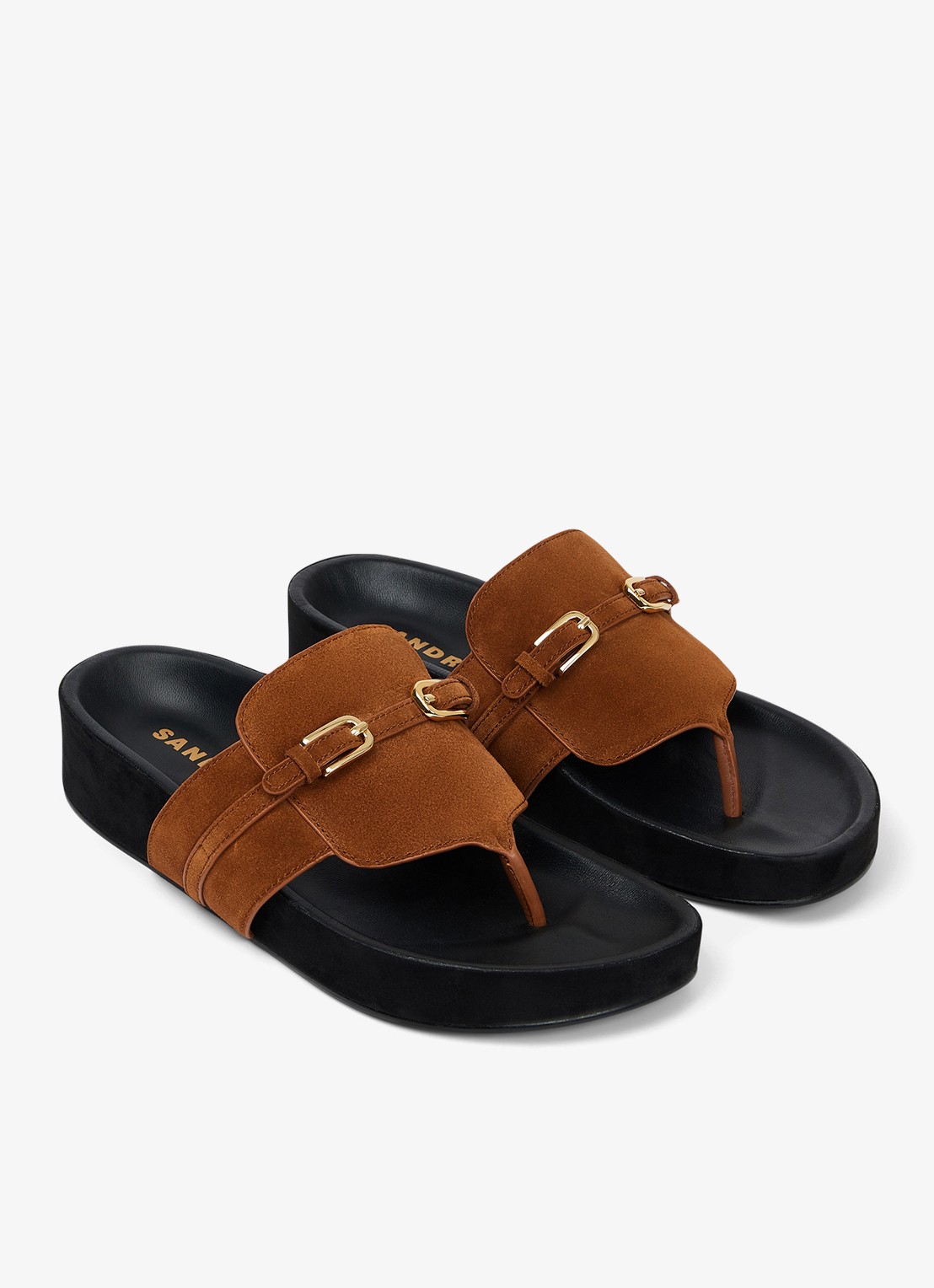 Sandro Slipper van leer  - detail bruin