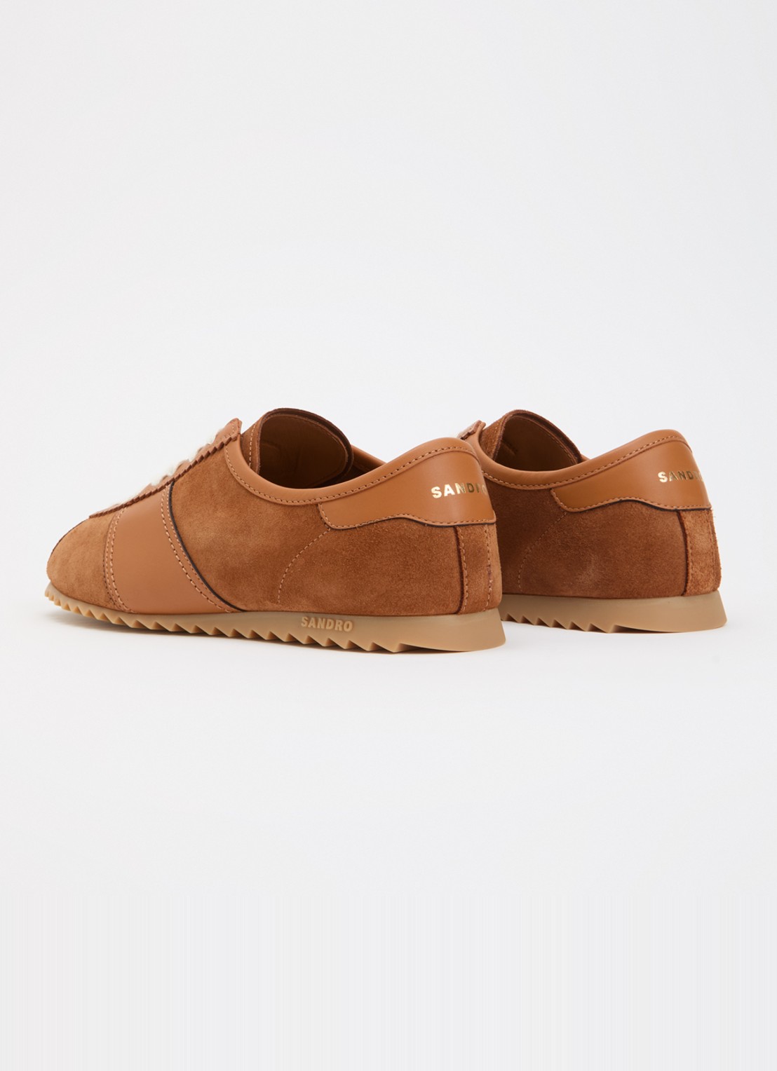 Sandro Sneaker van suède met leren details - achterkant 4 cognac