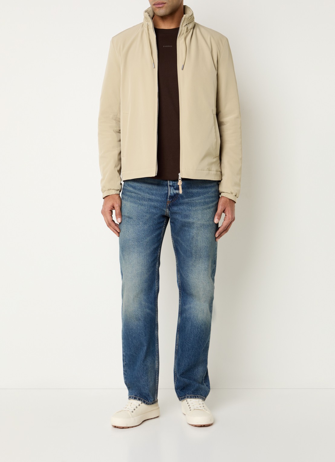 Sandro Softshell jack met opbergbare capuchon en steekzakken - voorkant 2 camel