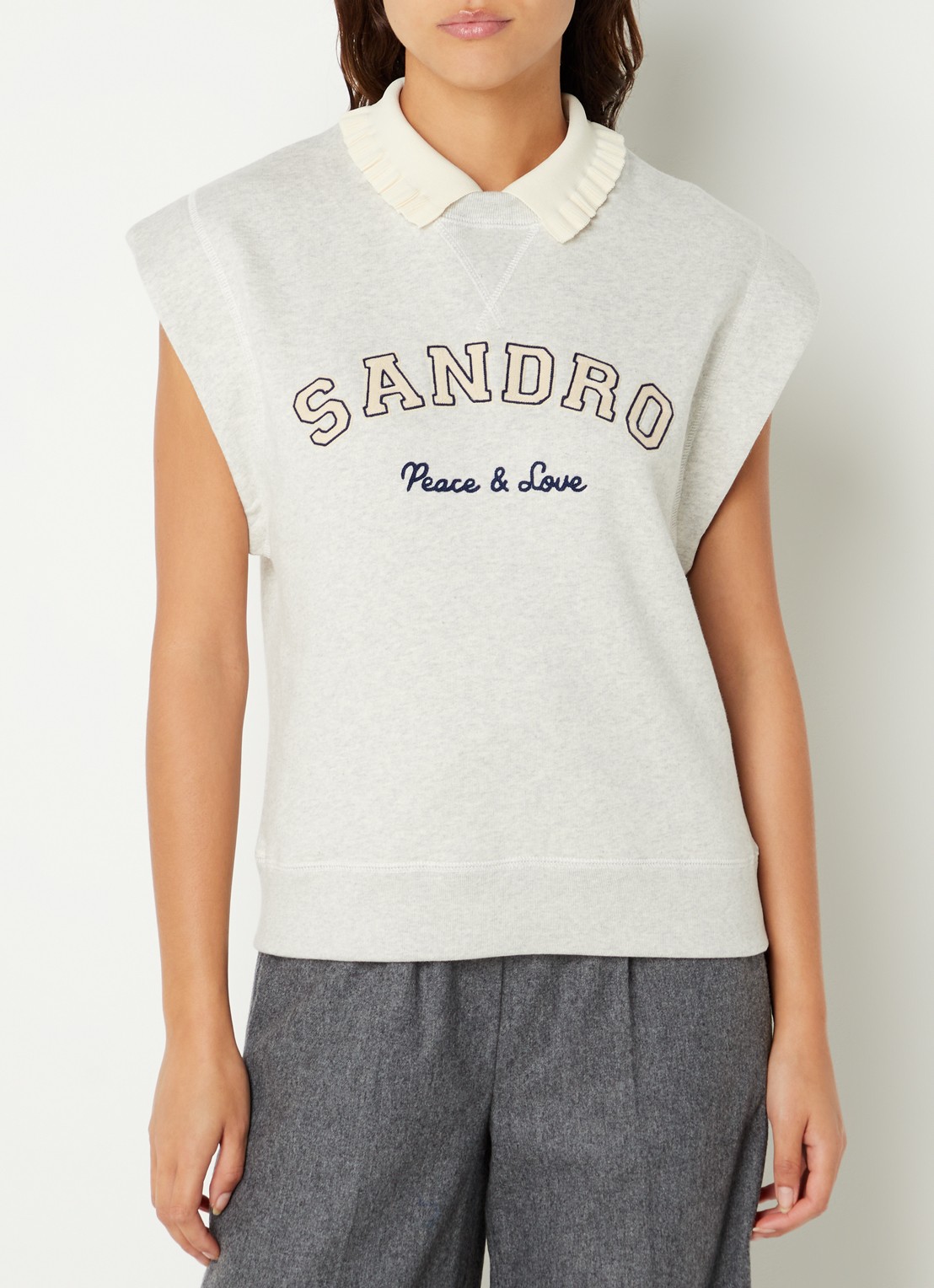 Sandro Spencer met logoborduring en afneembare kraag - detail grijsmele