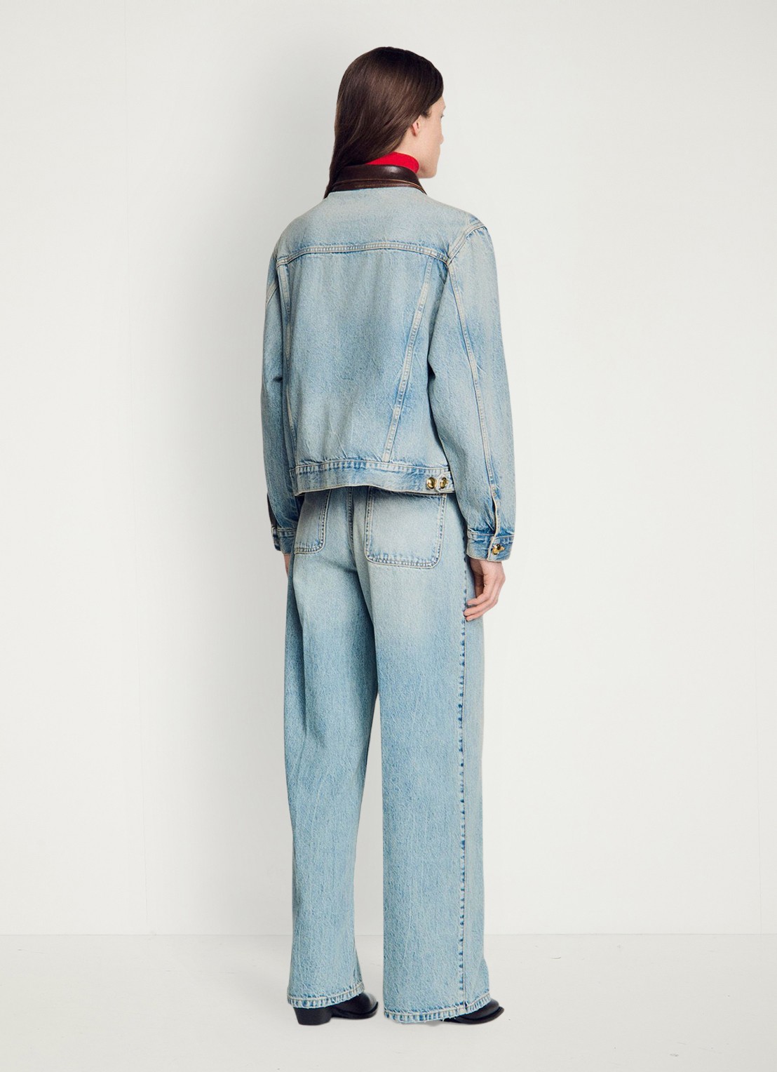 Sandro Spijkerjas met details van leer - achterkant 6 indigo