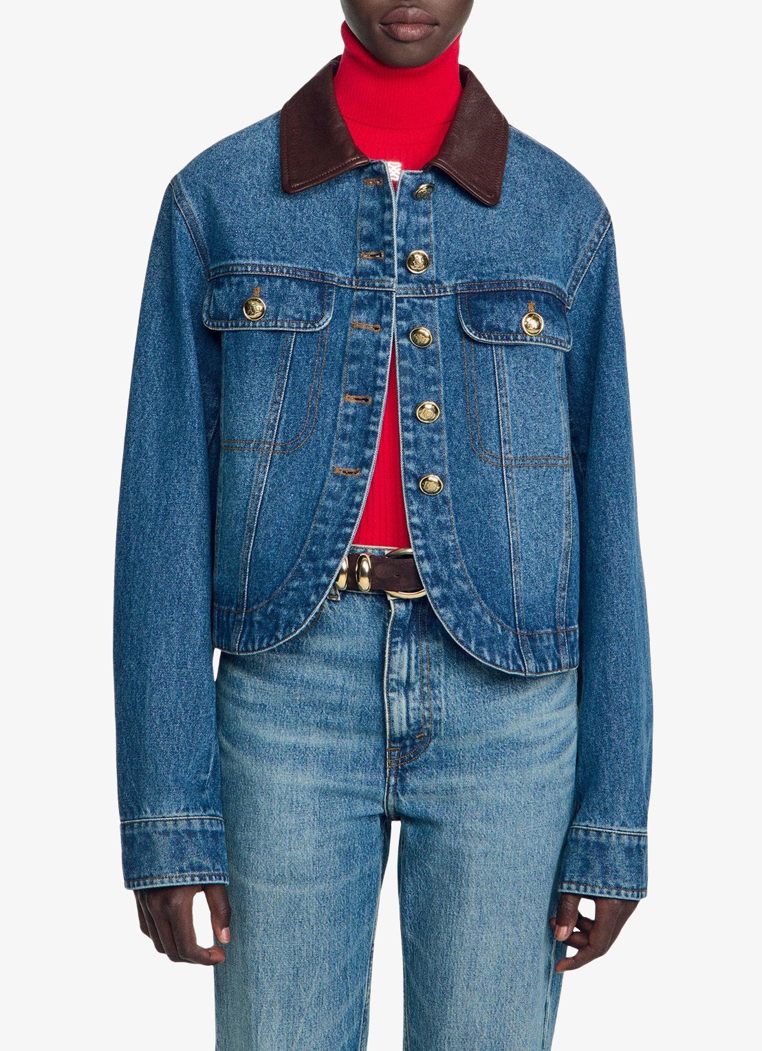 Sandro Spijkerjas met opgestikte zakken - detail 4 denim