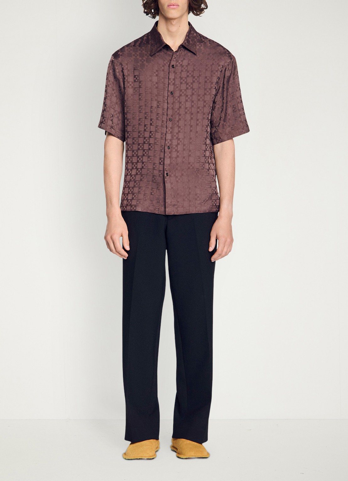Sandro Square Cross loose-fit shirt - detail 5 chocolate / bruin