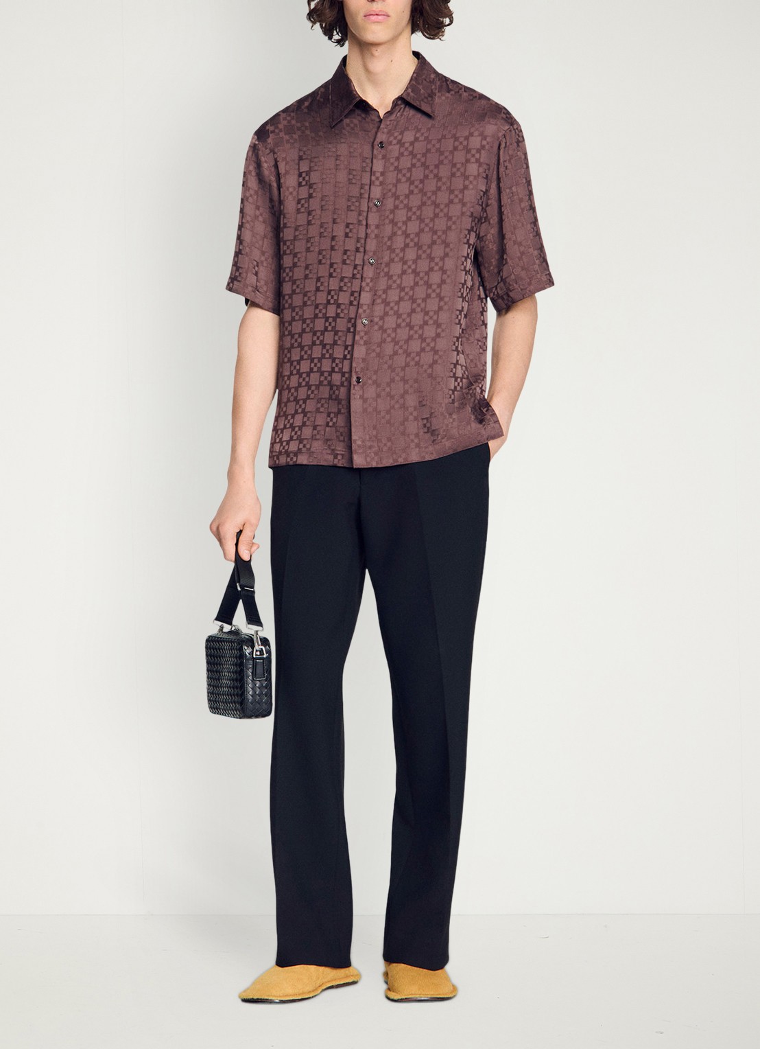 Sandro Square Cross loose-fit shirt - voorkant 3 chocolate / bruin