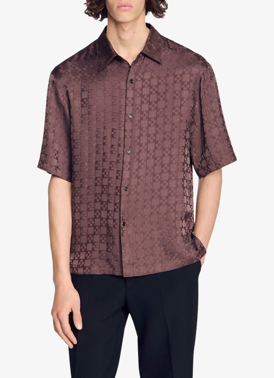 Sandro Square Cross loose-fit shirt - detail 9 chocolate / bruin
