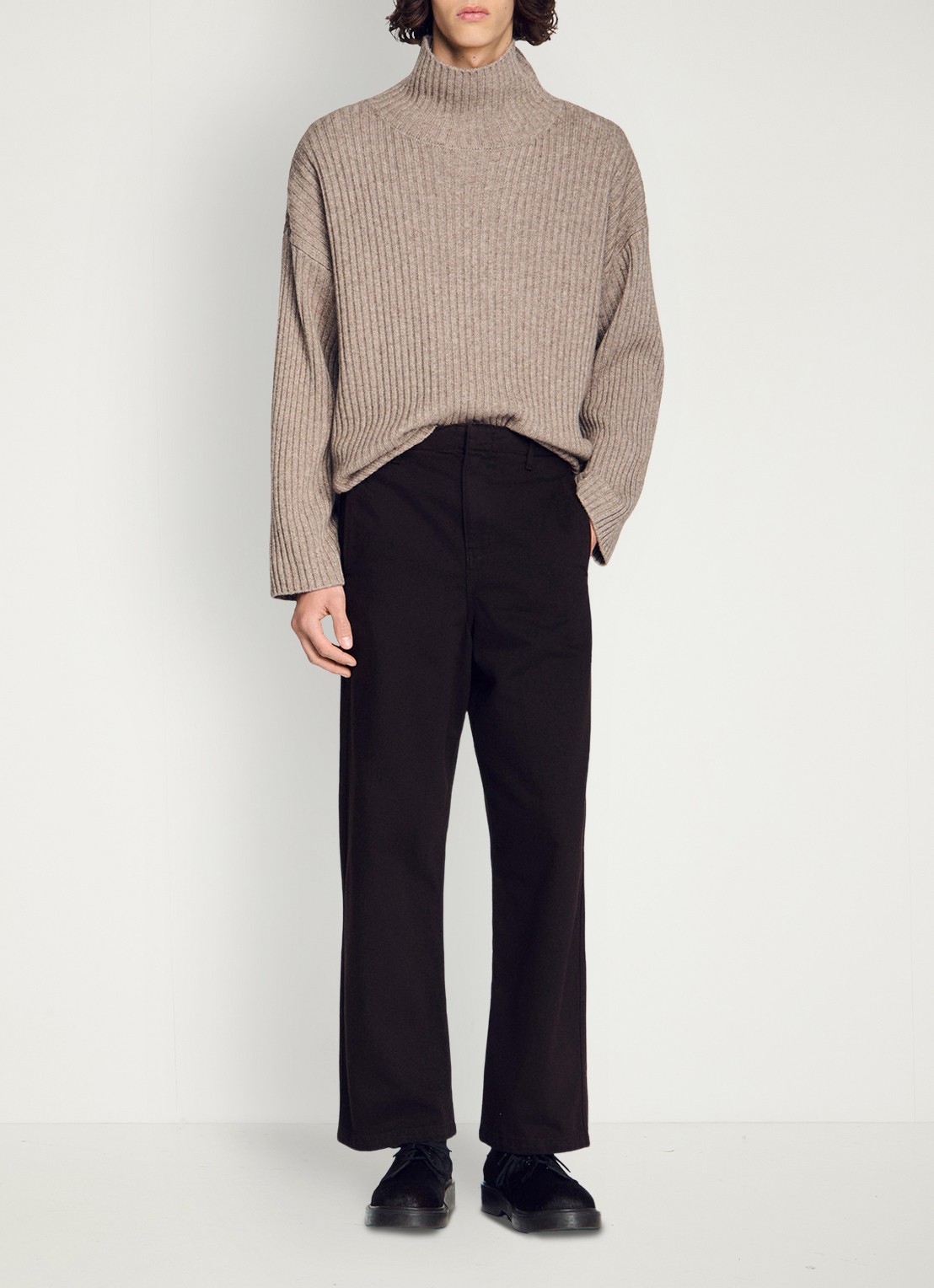 Sandro Straight fit pantalon met steekzakken - detail 5 chocoladebruin