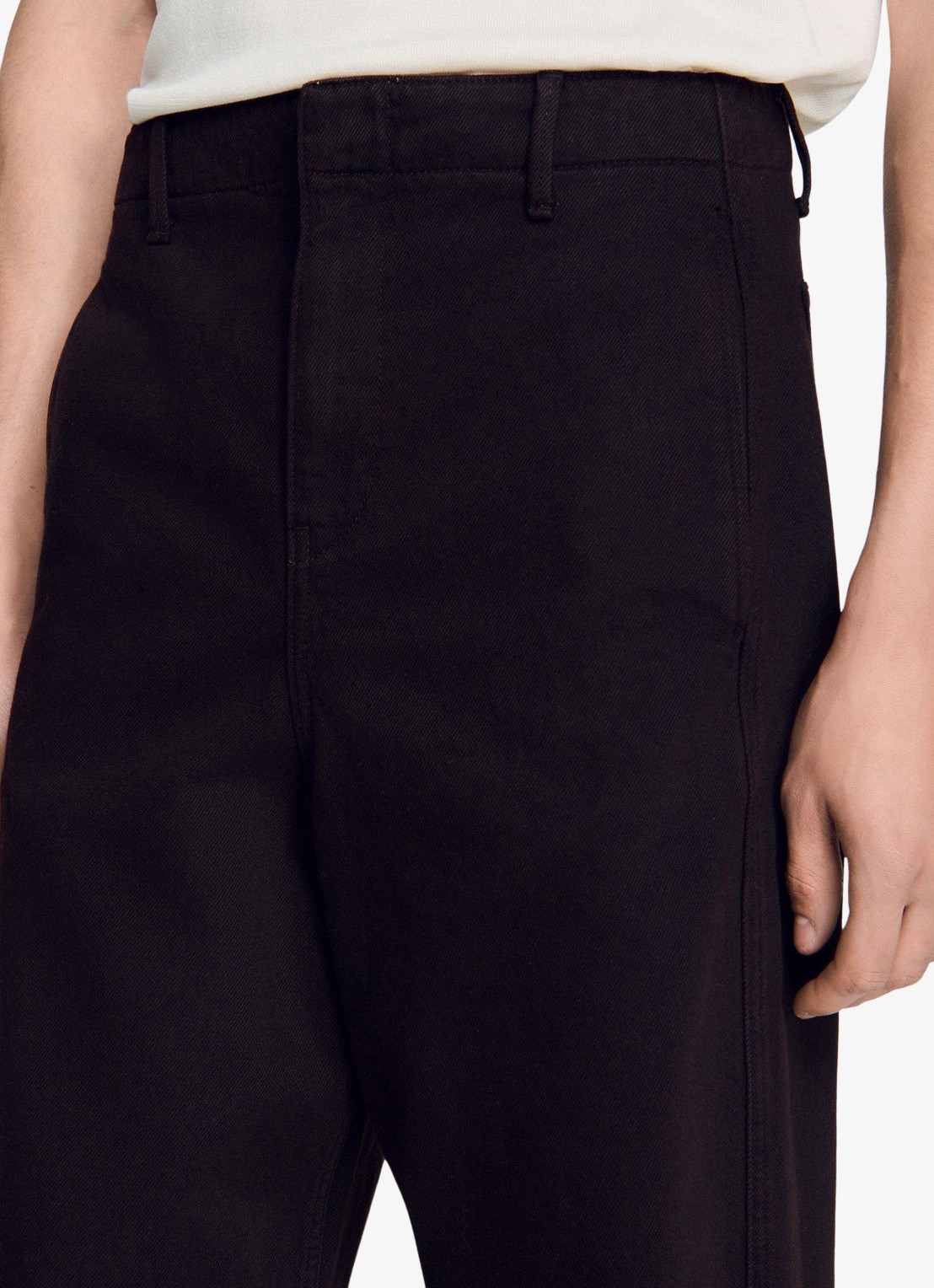 Sandro Straight fit pantalon met steekzakken - detail 6 chocoladebruin