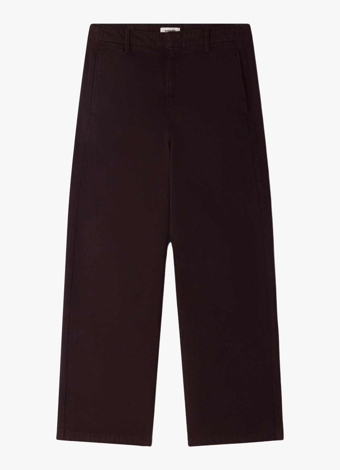 Sandro Straight fit pantalon met steekzakken - voorkant chocoladebruin