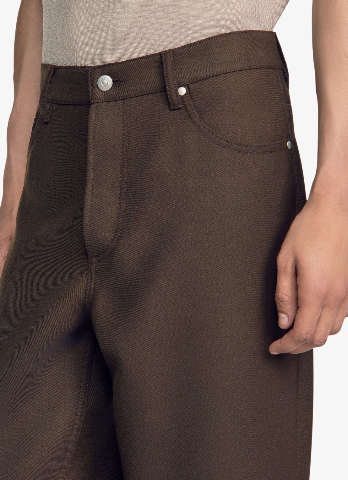 Sandro Straight fit pantalon met steekzakken - detail 3 taupe