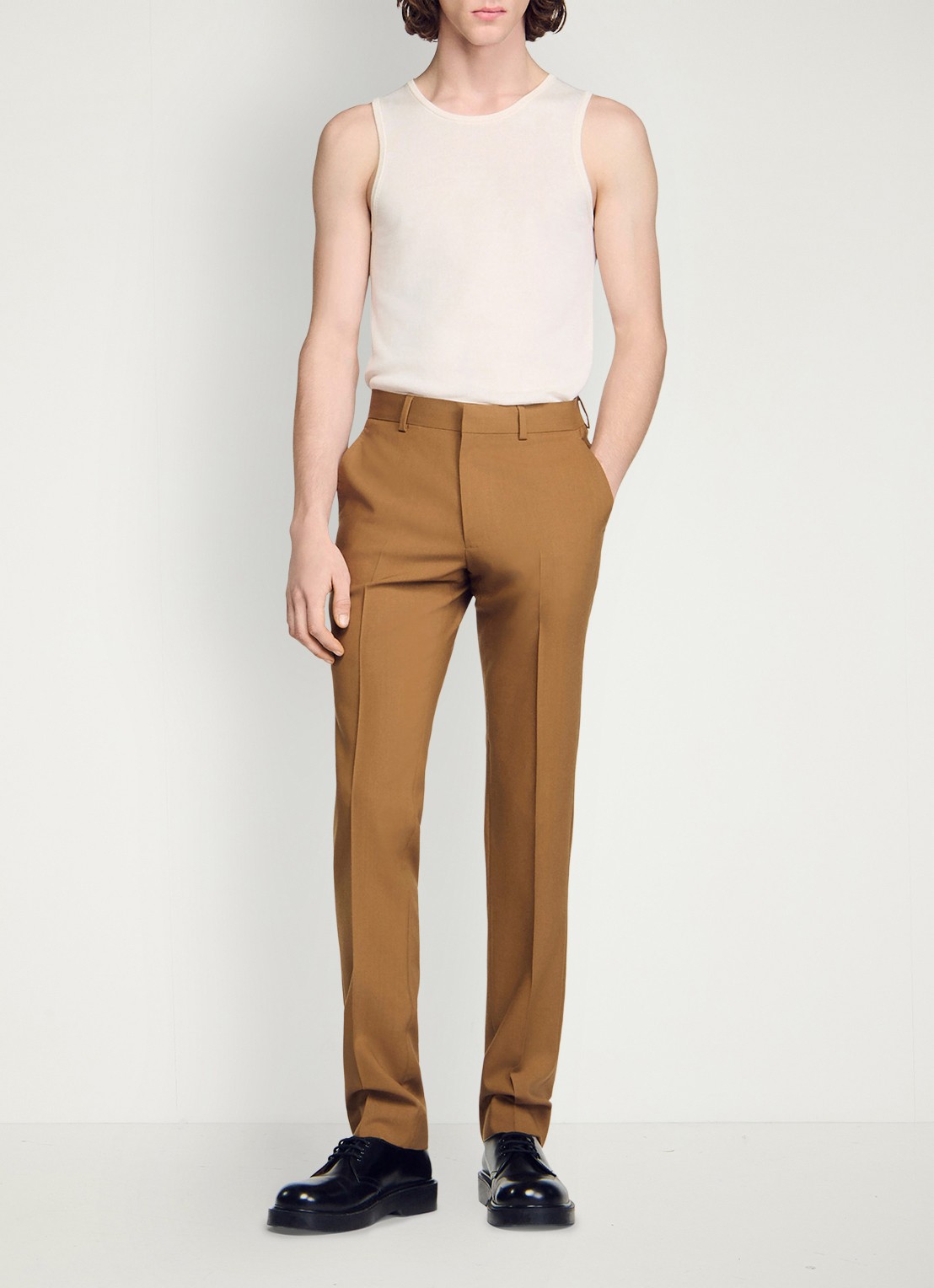 Sandro Straight fit pantalon met steekzakken - voorkant 3 camel