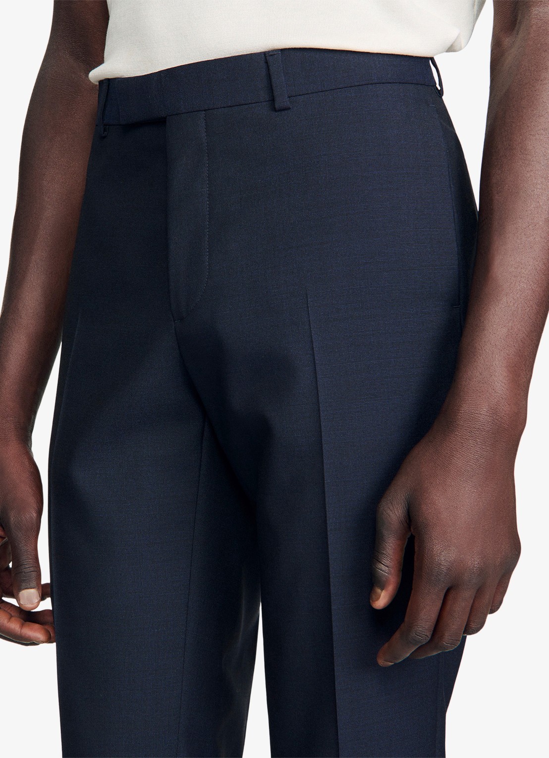 Sandro Straight fit pantalon met steekzakken - detail 5 donkerblauw