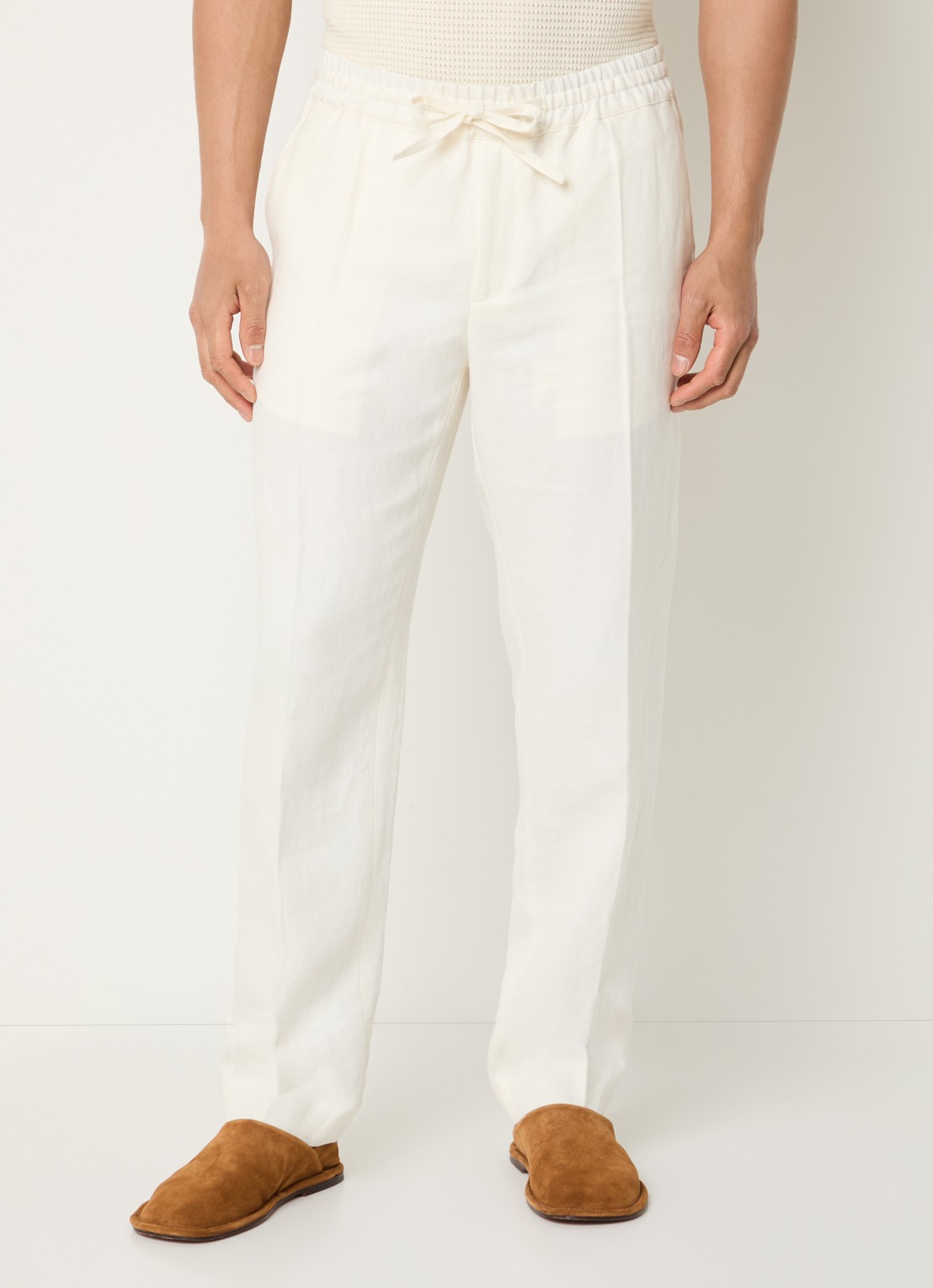 Sandro Straight fit pantalon van linnen met steekzakken - detail gebroken wit