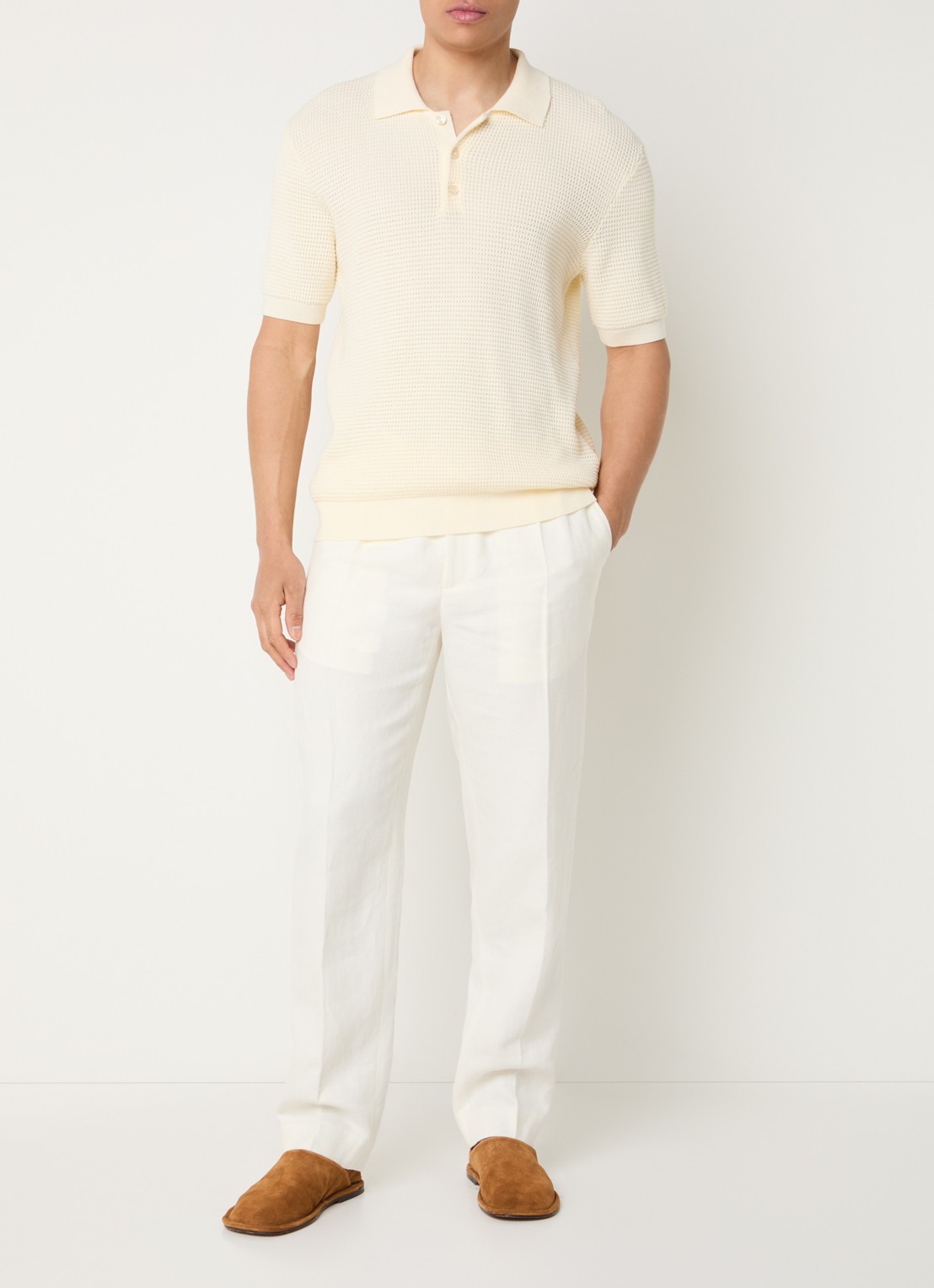 Sandro Straight fit pantalon van linnen met steekzakken - voorkant 4 gebroken wit