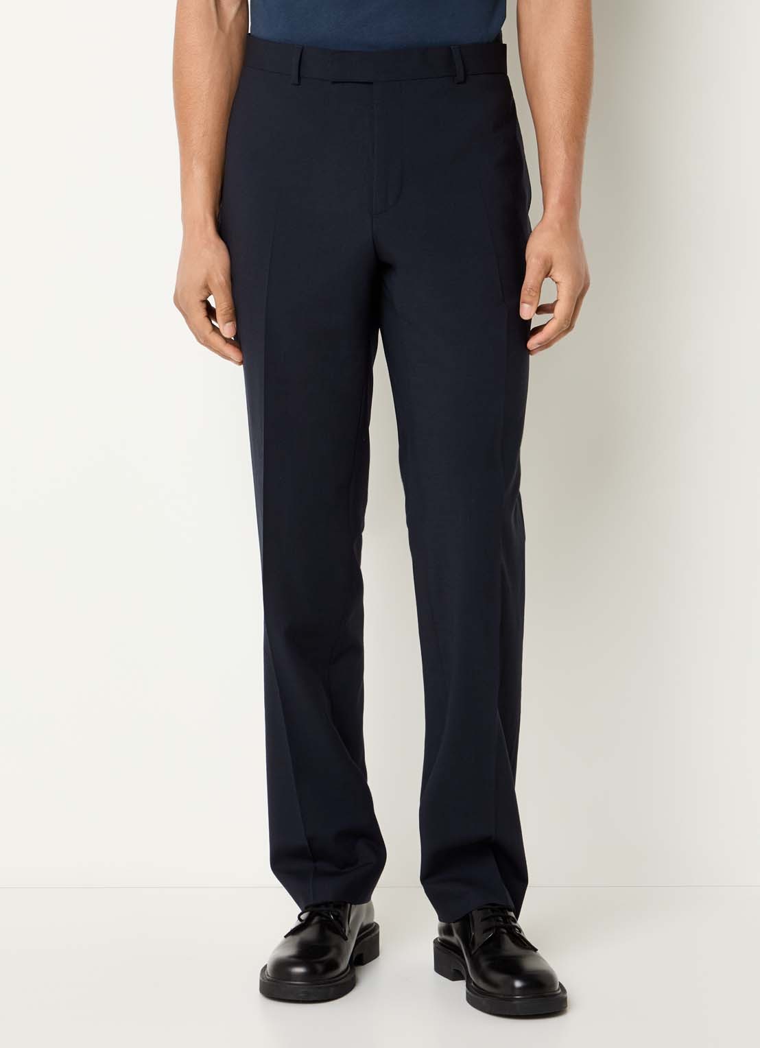Sandro Straight fit pantalon van scheerwol met steekzakken - detail 2 donkerblauw