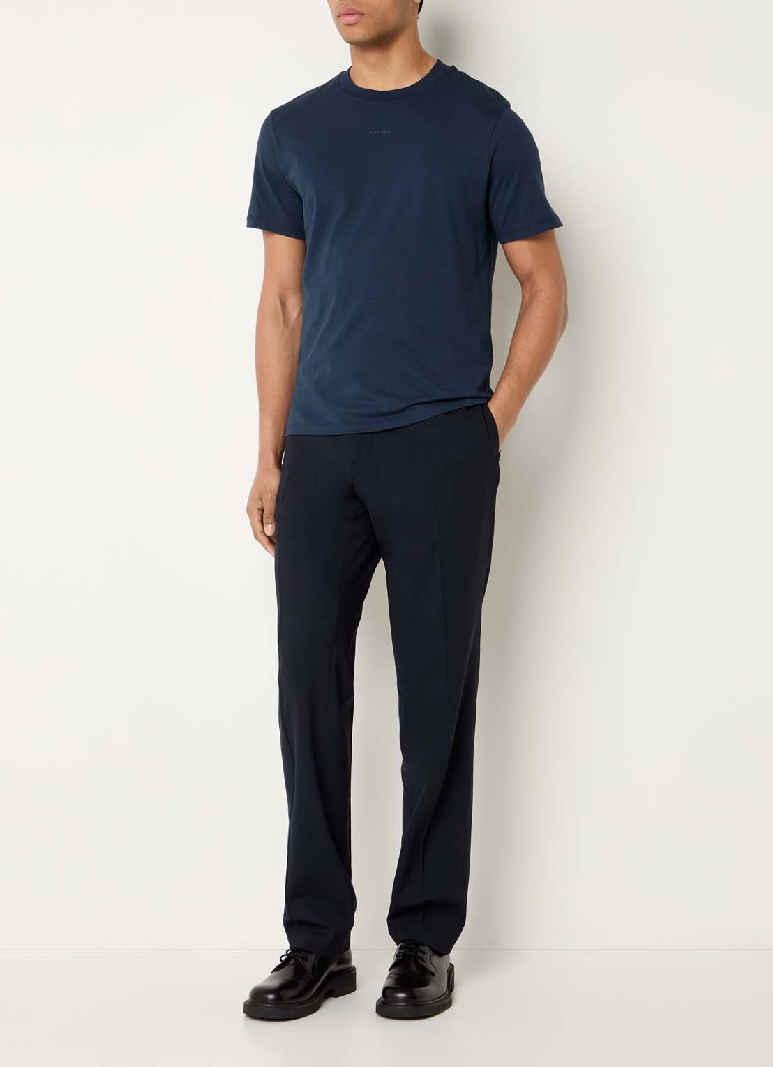Sandro Straight fit pantalon van scheerwol met steekzakken - voorkant 4 donkerblauw