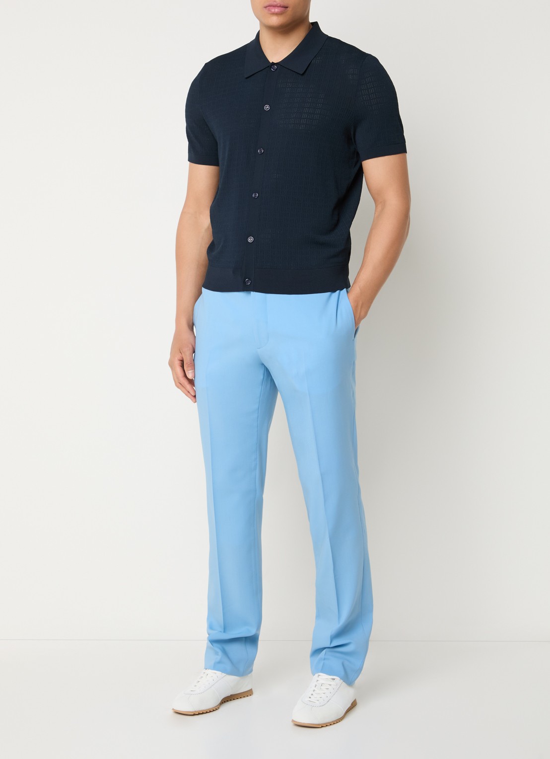 Sandro Straight fit pantalon van wol met steekzakken - voorkant 3 lichtblauw