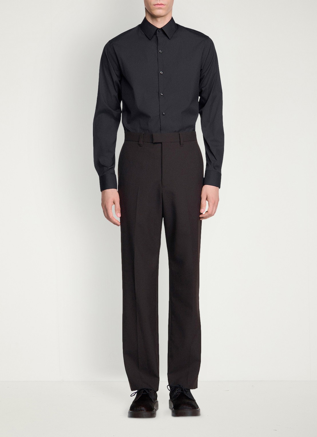 Sandro Straight fit pantalon van wol - voorkant 6 chocoladebruin