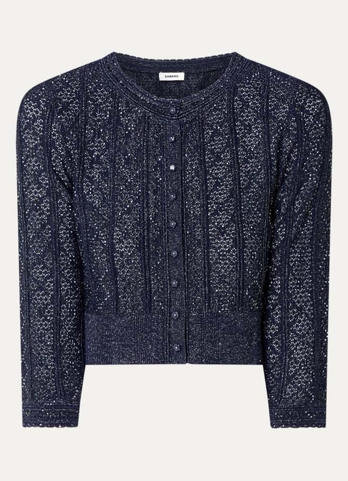 Sandro Strass knit cropped cardigan - voorkant navy blue / blauw