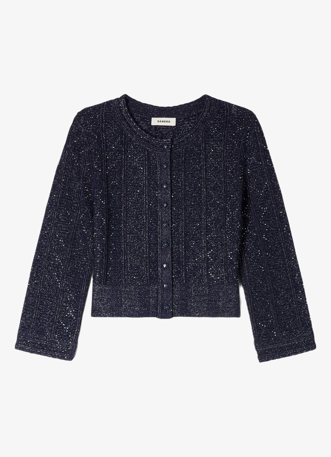 Sandro Strass knit cropped cardigan - voorkant 10 navy blue / blauw