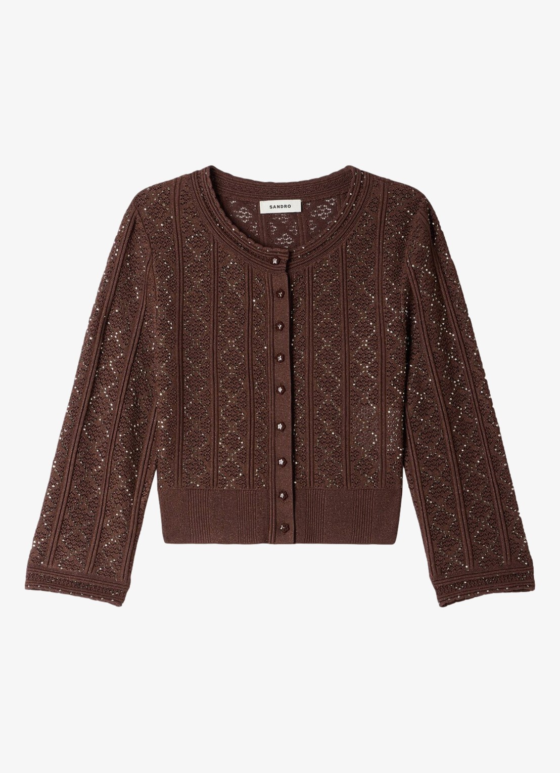 Sandro Strass knit cropped cardigan - voorkant 2 brown / bruin