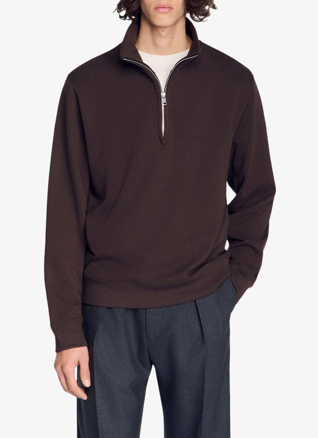 Sandro Sweater met halve rits - detail bruin