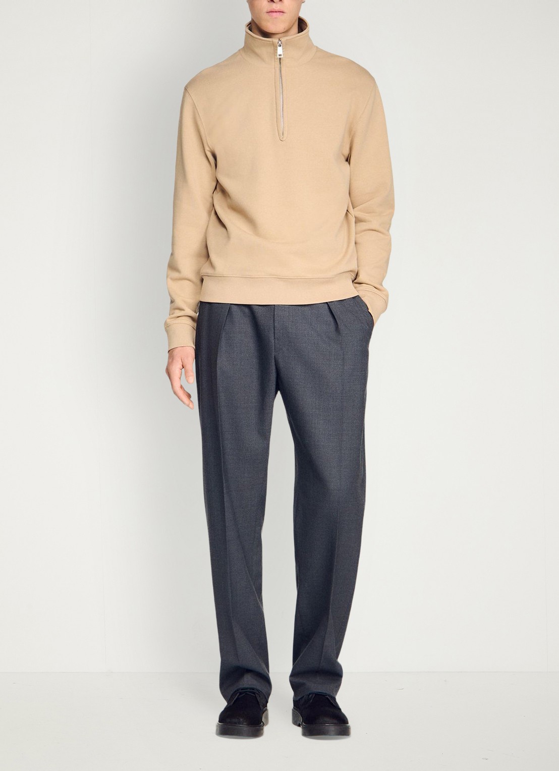 Sandro Sweater met halve rits - voorkant beige