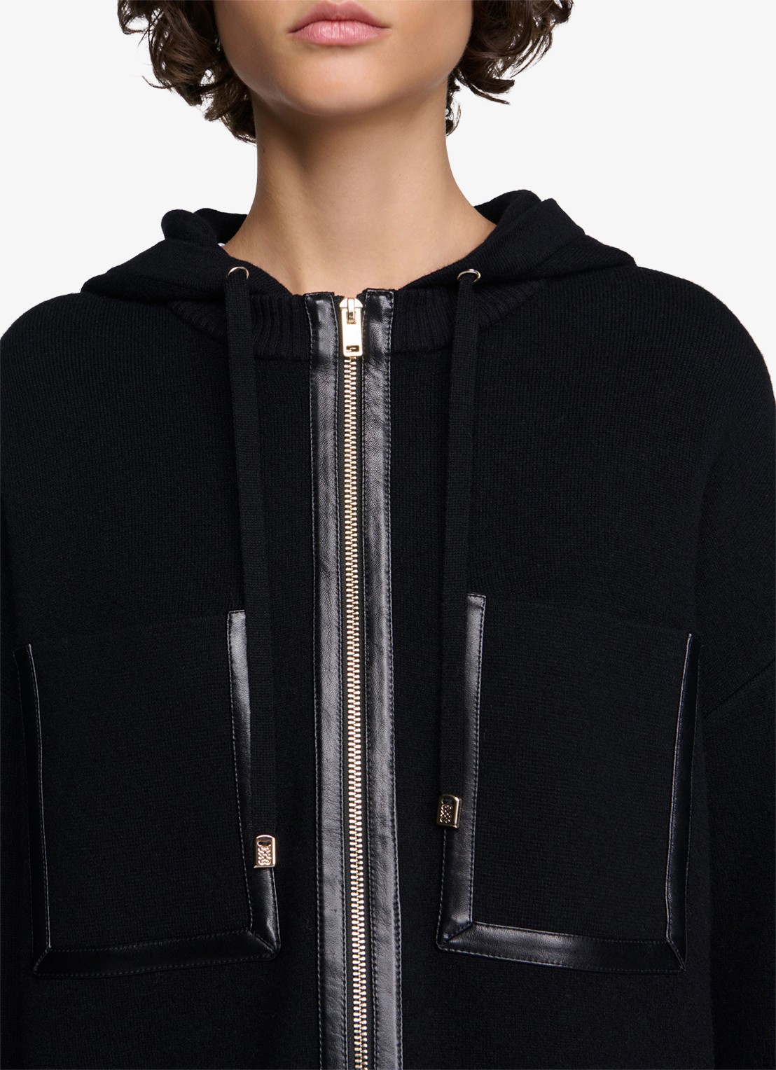 Sandro Sweatvest met details van leer - detail 2 zwart