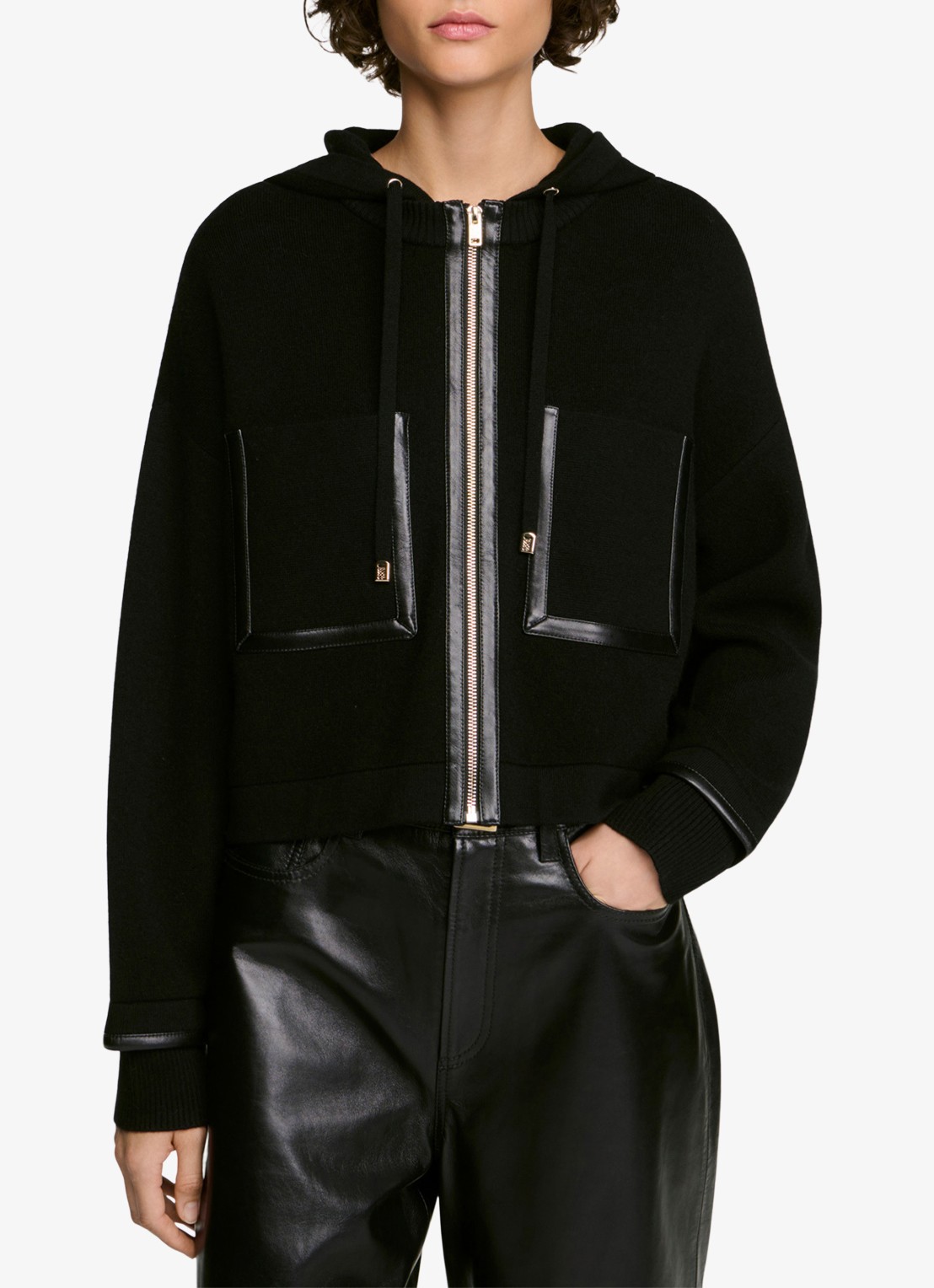 Sandro Sweatvest met details van leer - detail 3 zwart