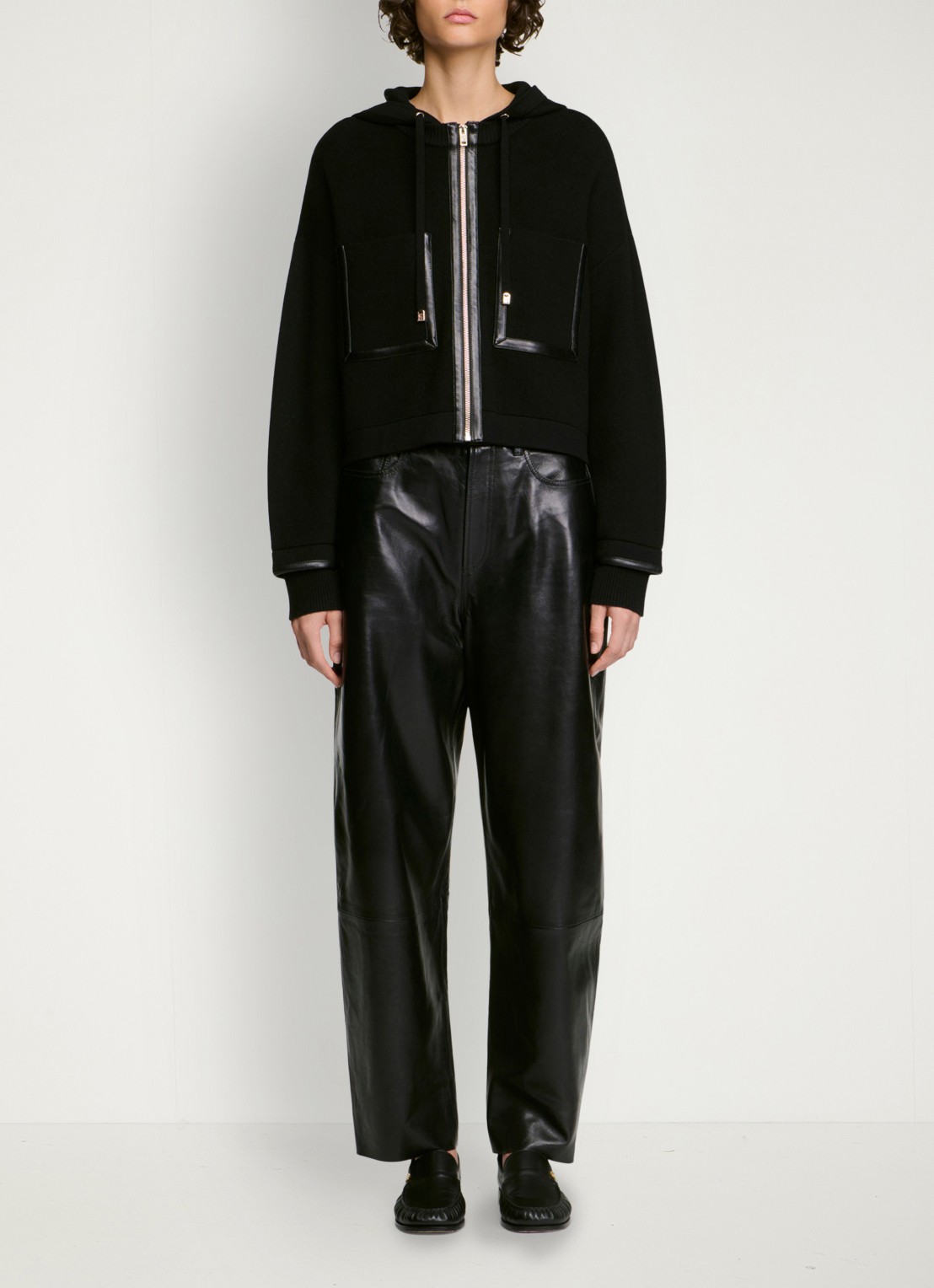 Sandro Sweatvest met details van leer - voorkant 5 zwart